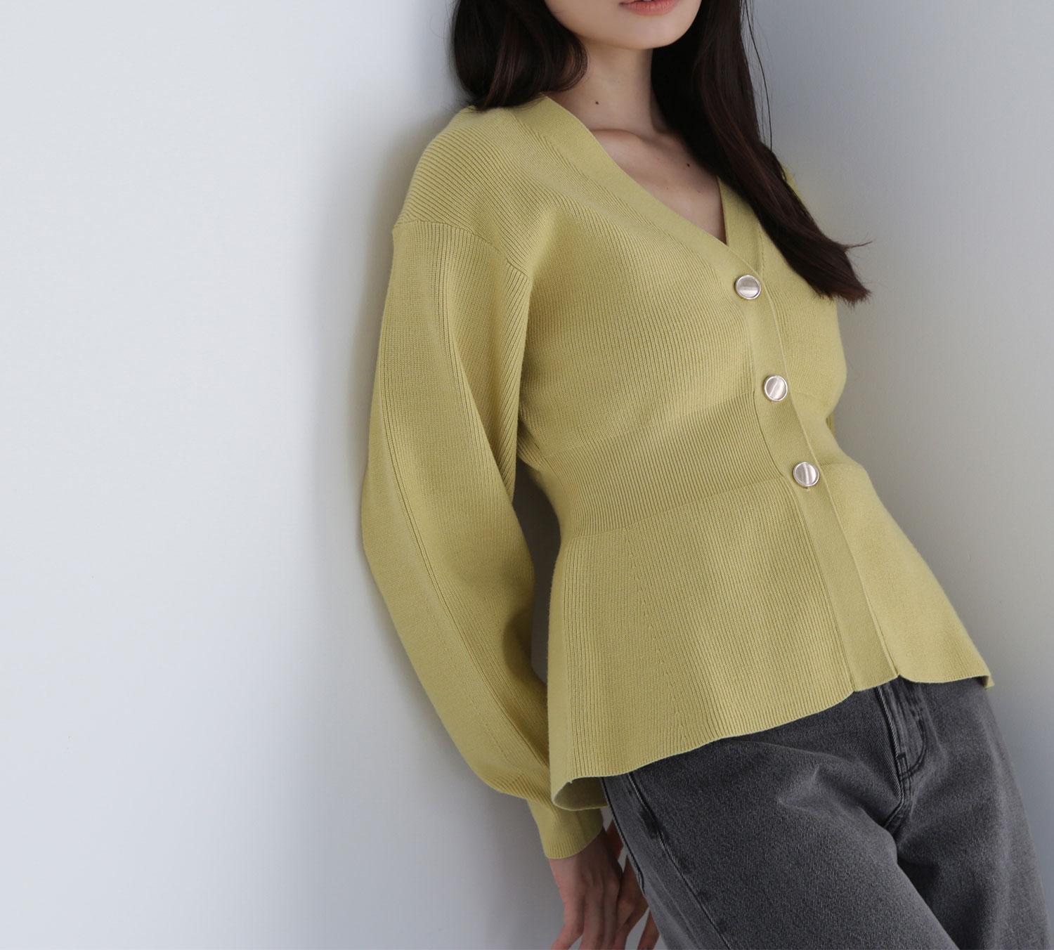 ペプラムフォルムカーディガン マスタードイエロー