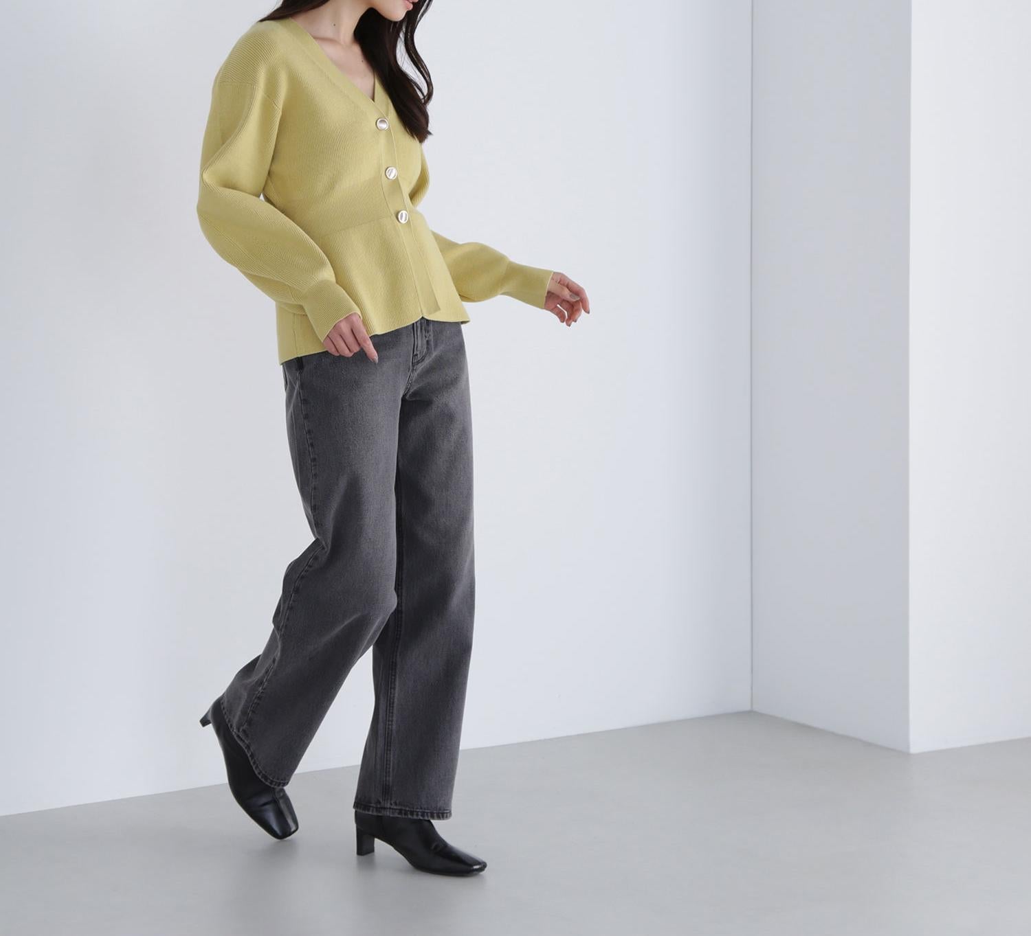 ペプラムフォルムカーディガン マスタードイエロー