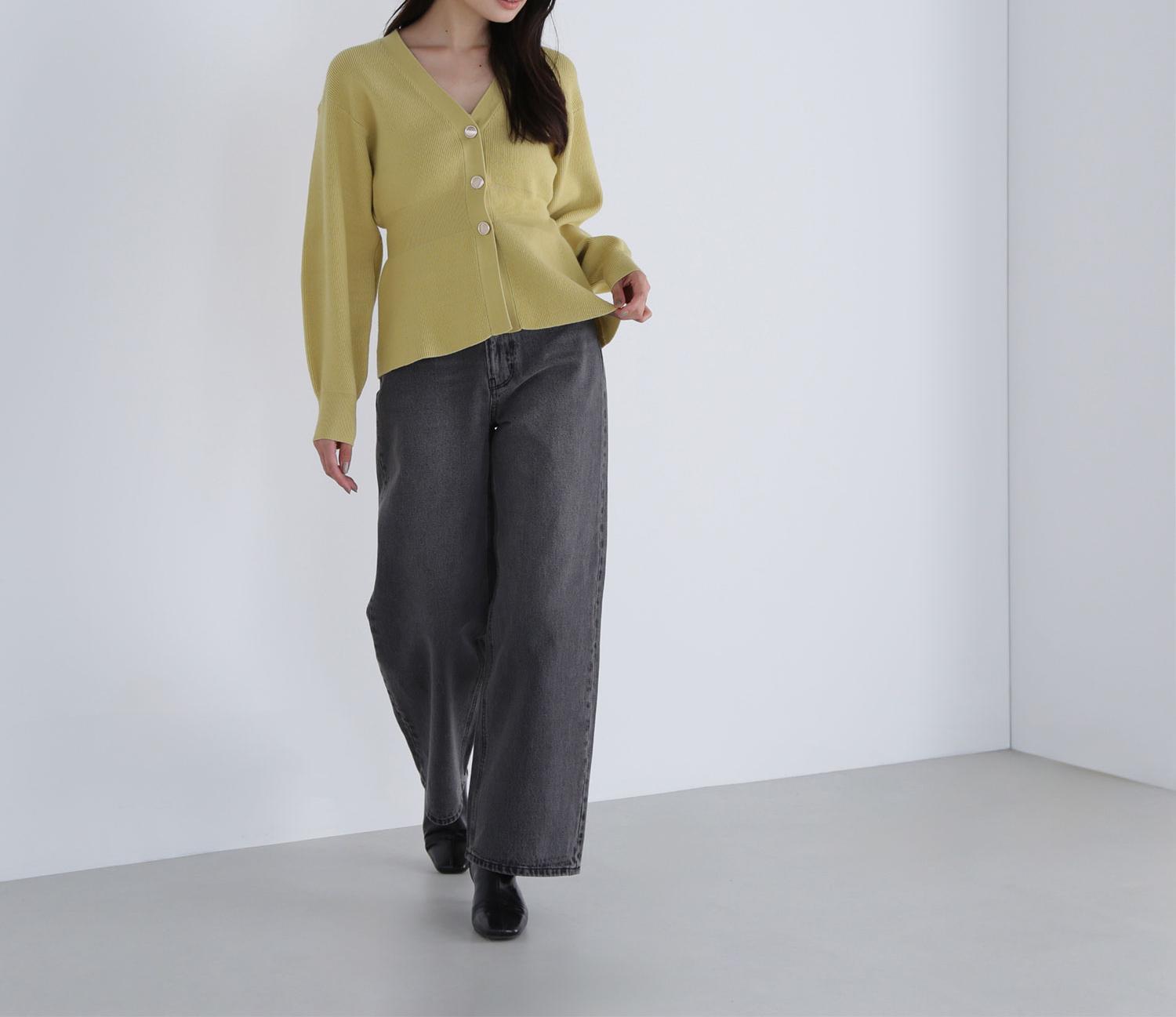 ペプラムフォルムカーディガン マスタードイエロー