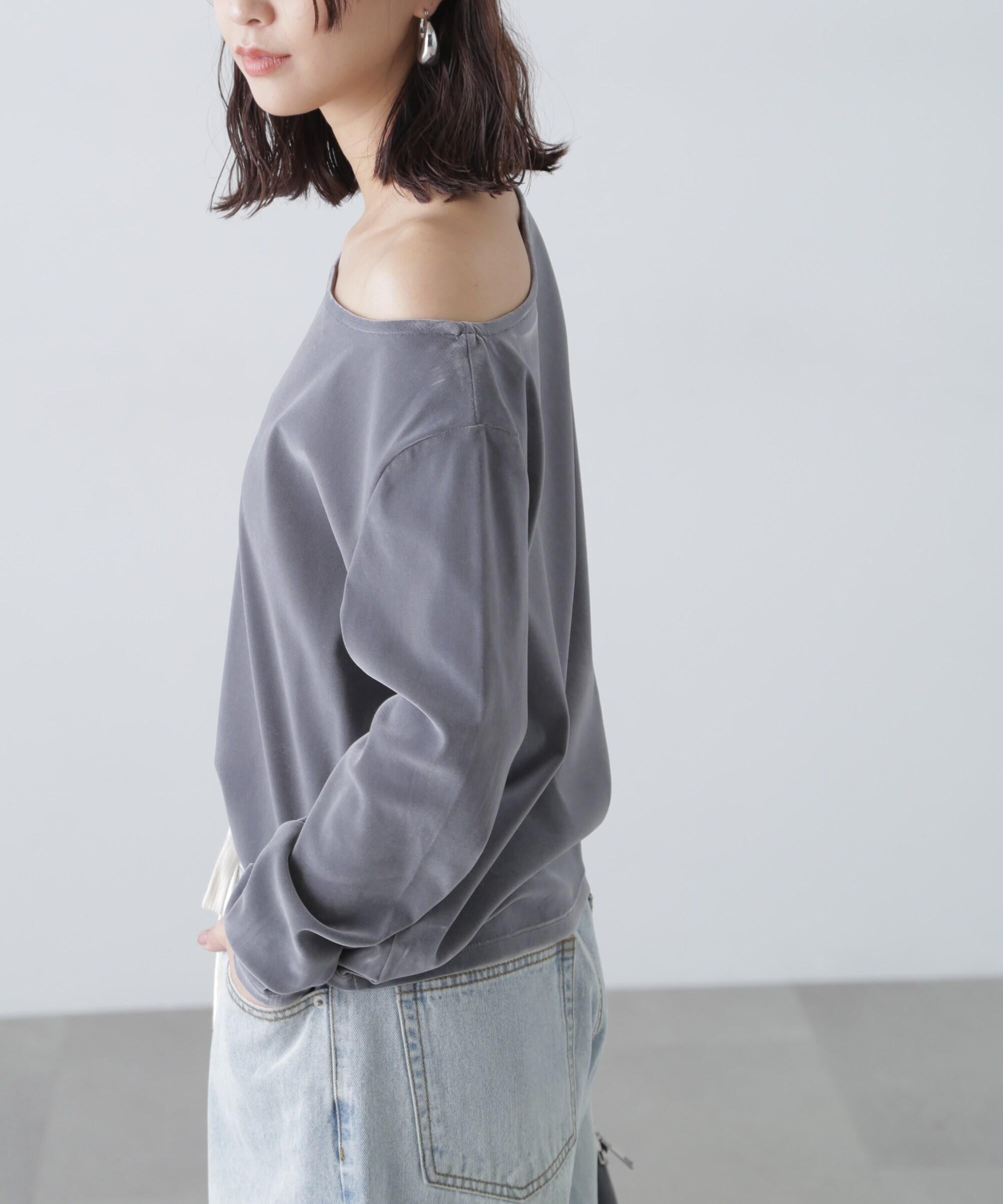 ［MFM］オープンネックフロッキーカットソー グレー