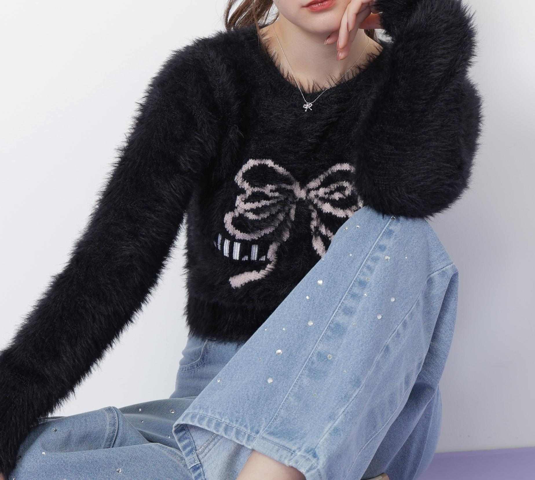 フェザーリボンジャガードニット ブラック