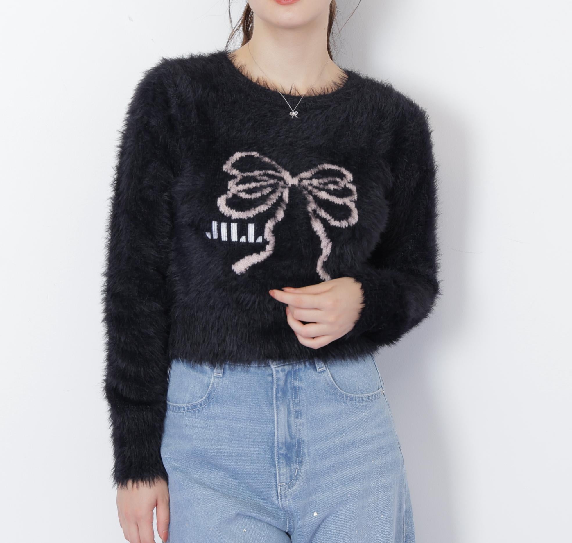 フェザーリボンジャガードニット ブラック