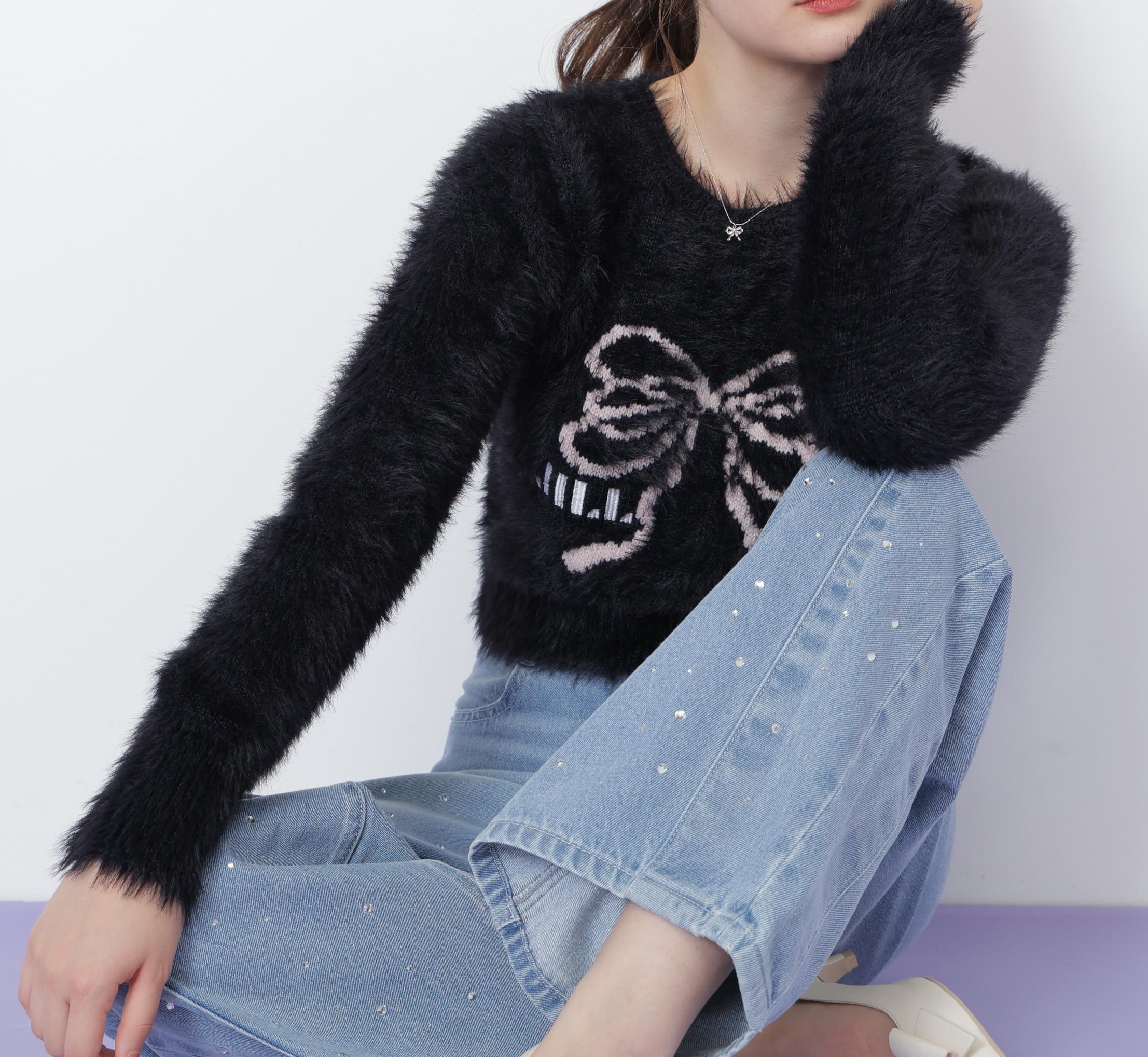 フェザーリボンジャガードニット ブラック