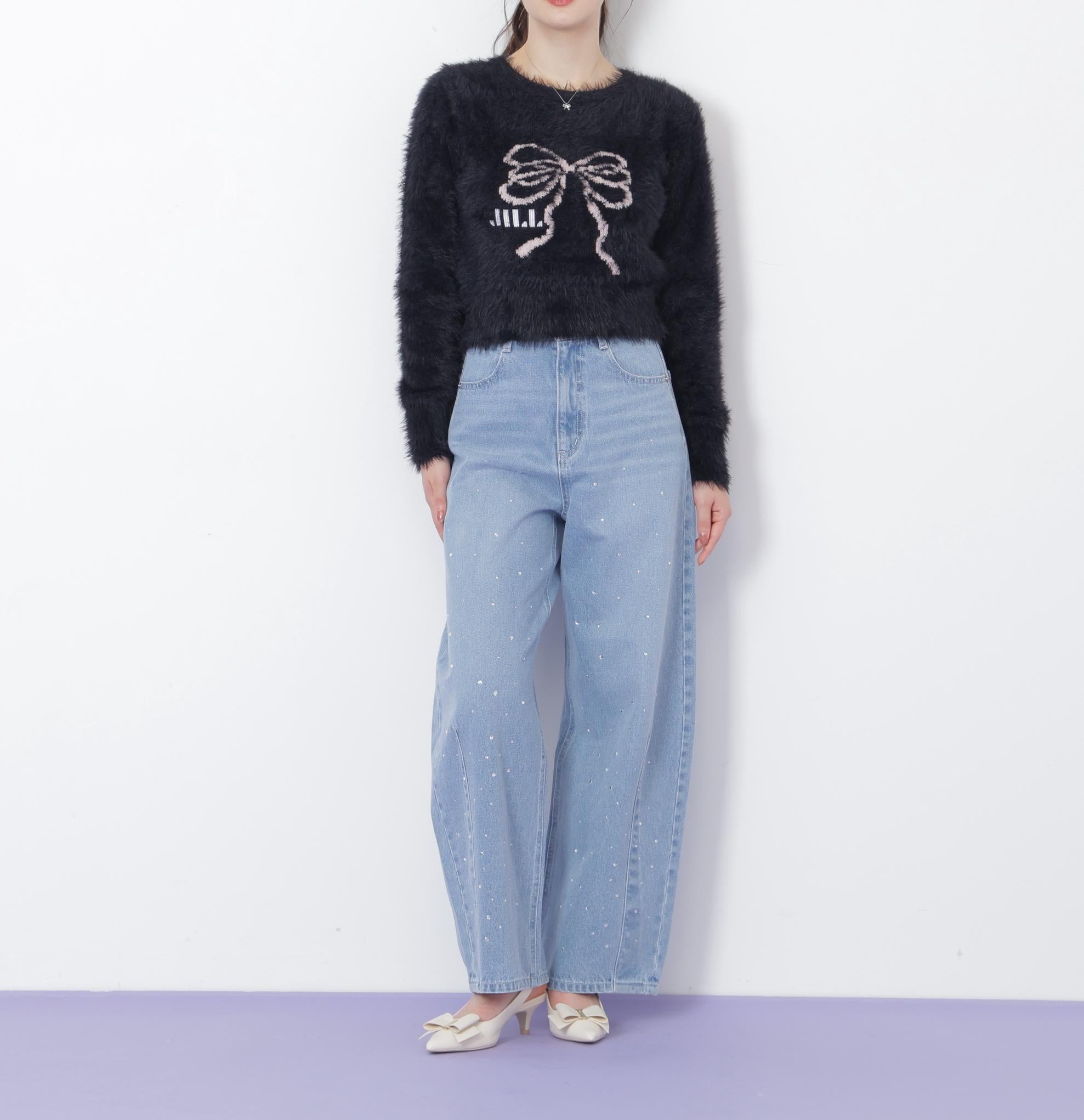 フェザーリボンジャガードニット ブラック