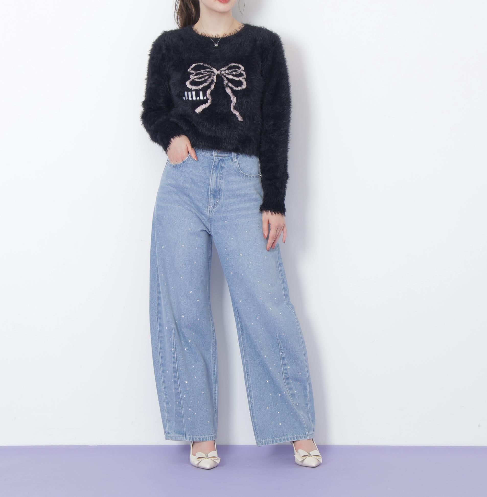 フェザーリボンジャガードニット ブラック