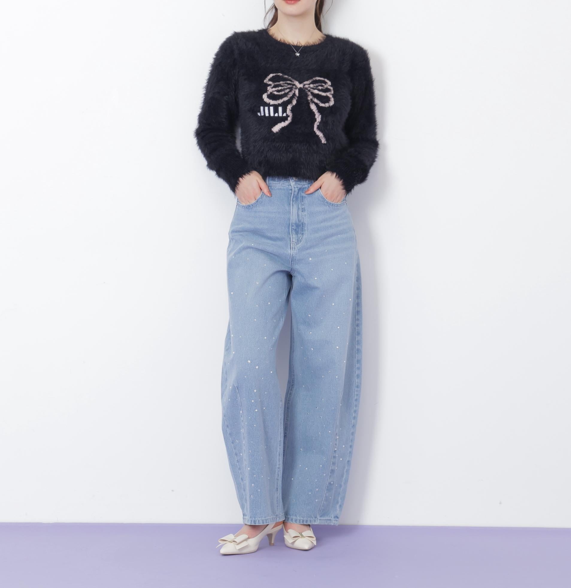 フェザーリボンジャガードニット ブラック