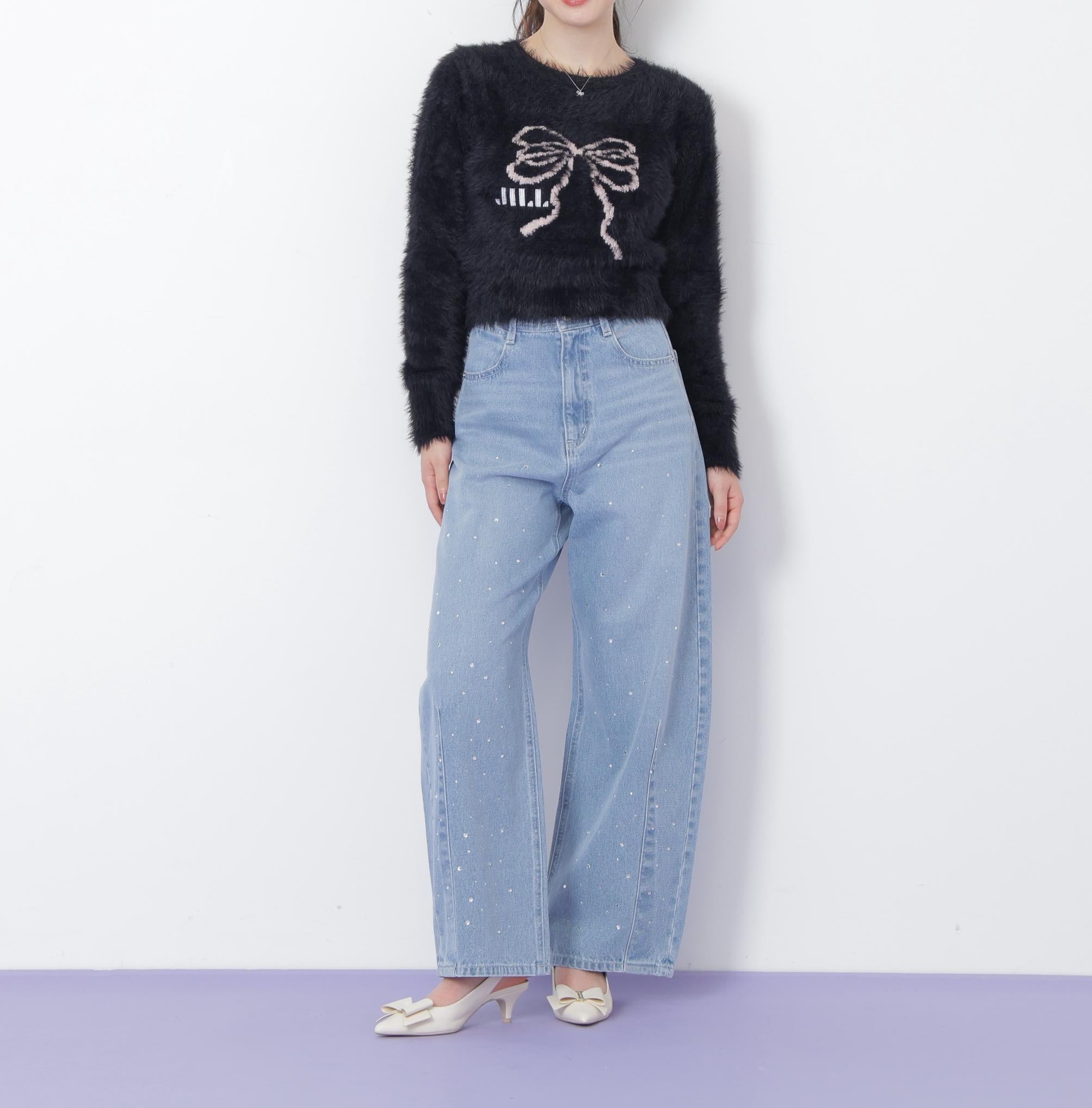 フェザーリボンジャガードニット ブラック