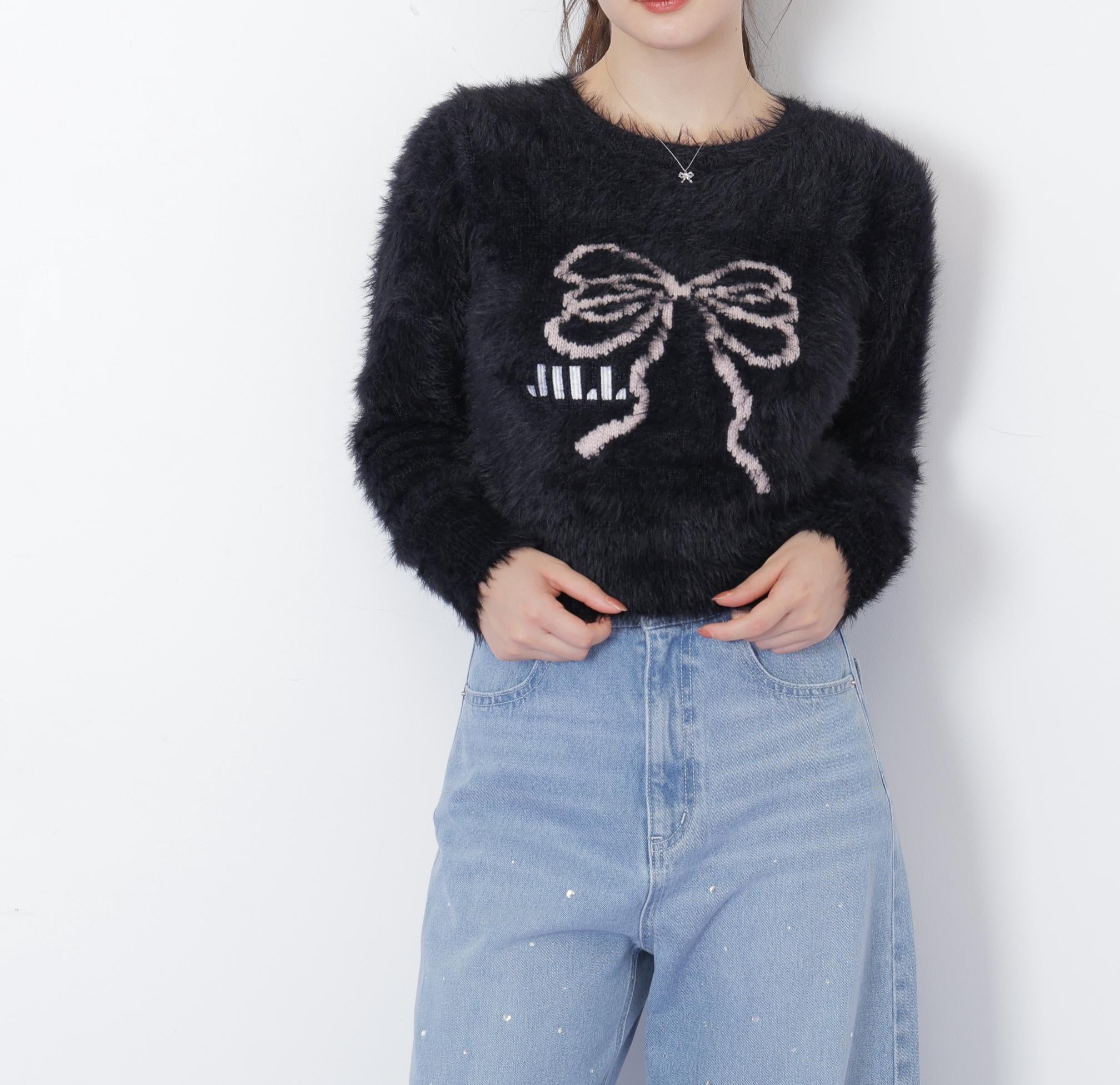 フェザーリボンジャガードニット ブラック