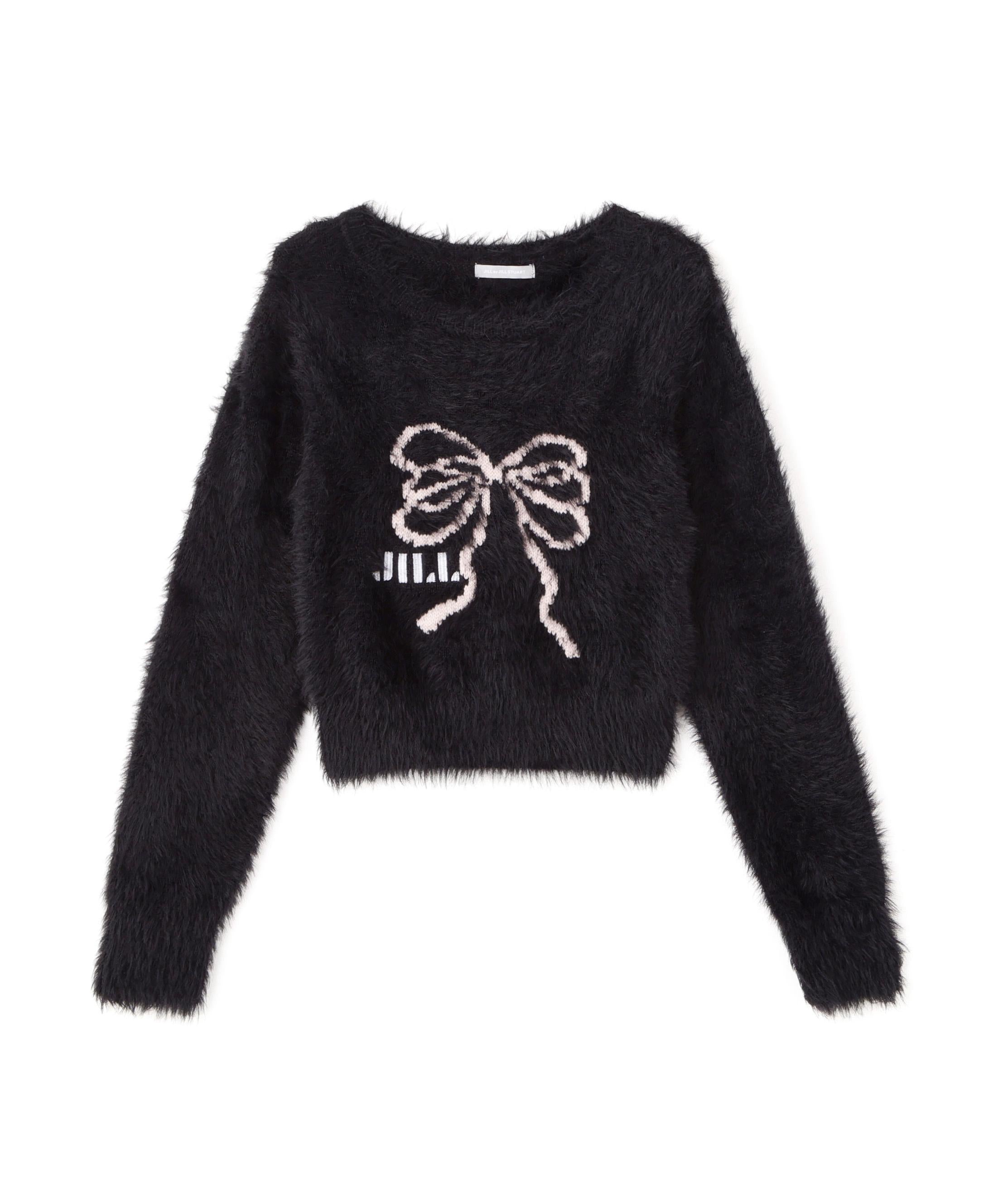 フェザーリボンジャガードニット ブラック