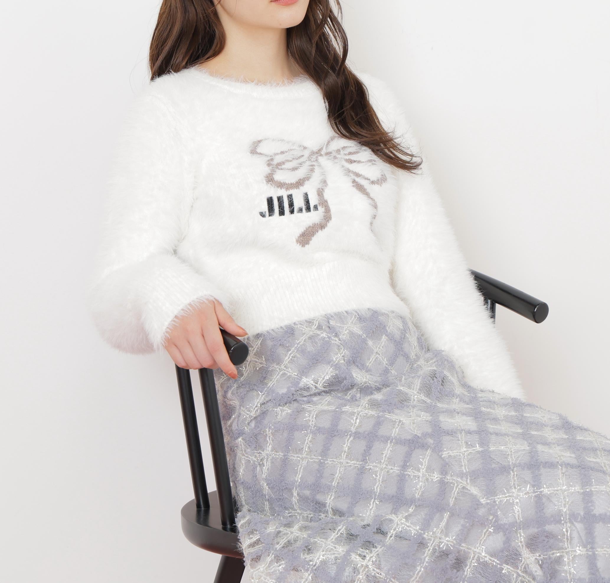 フェザーリボンジャガードニット ホワイト