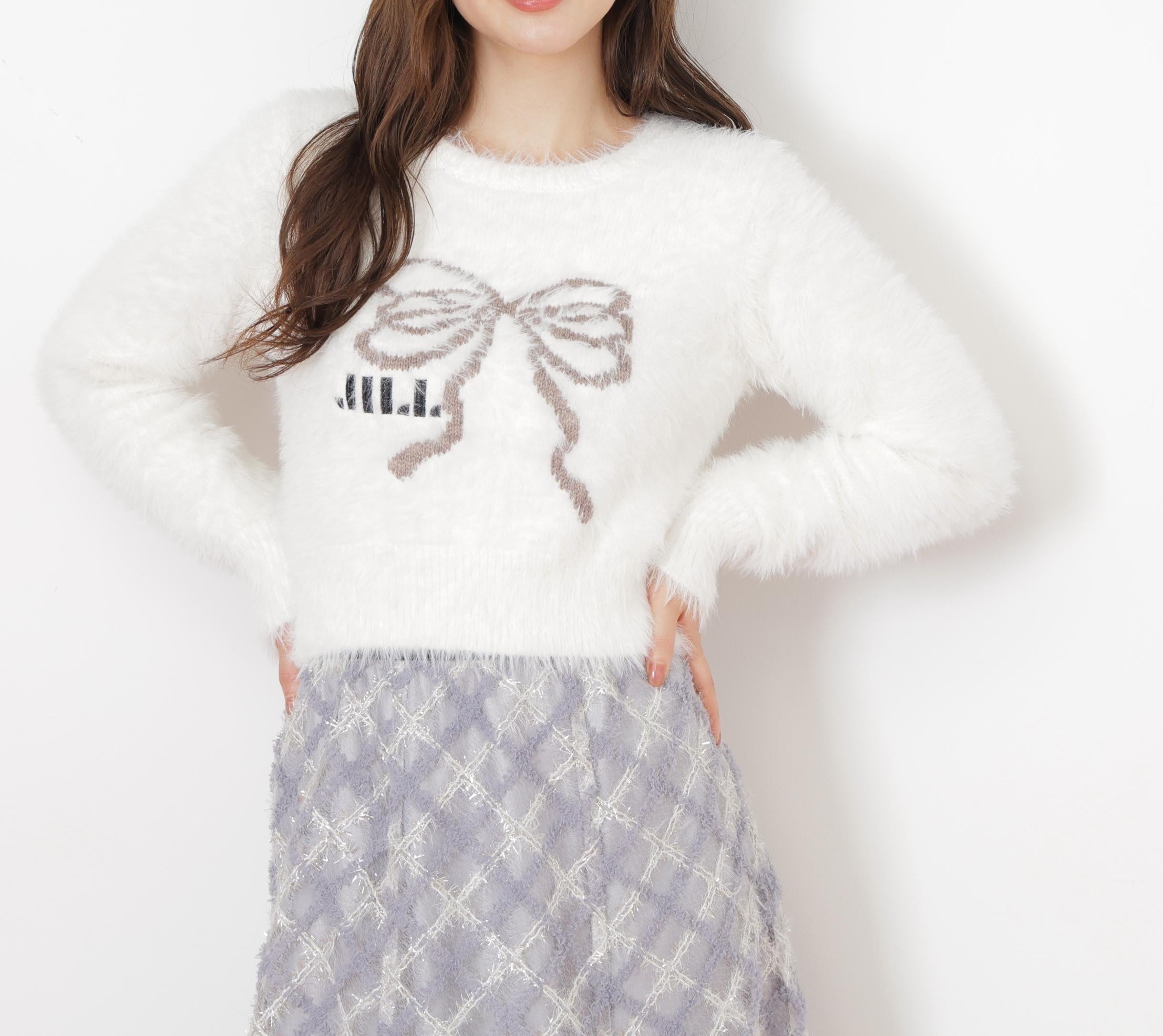 フェザーリボンジャガードニット ホワイト