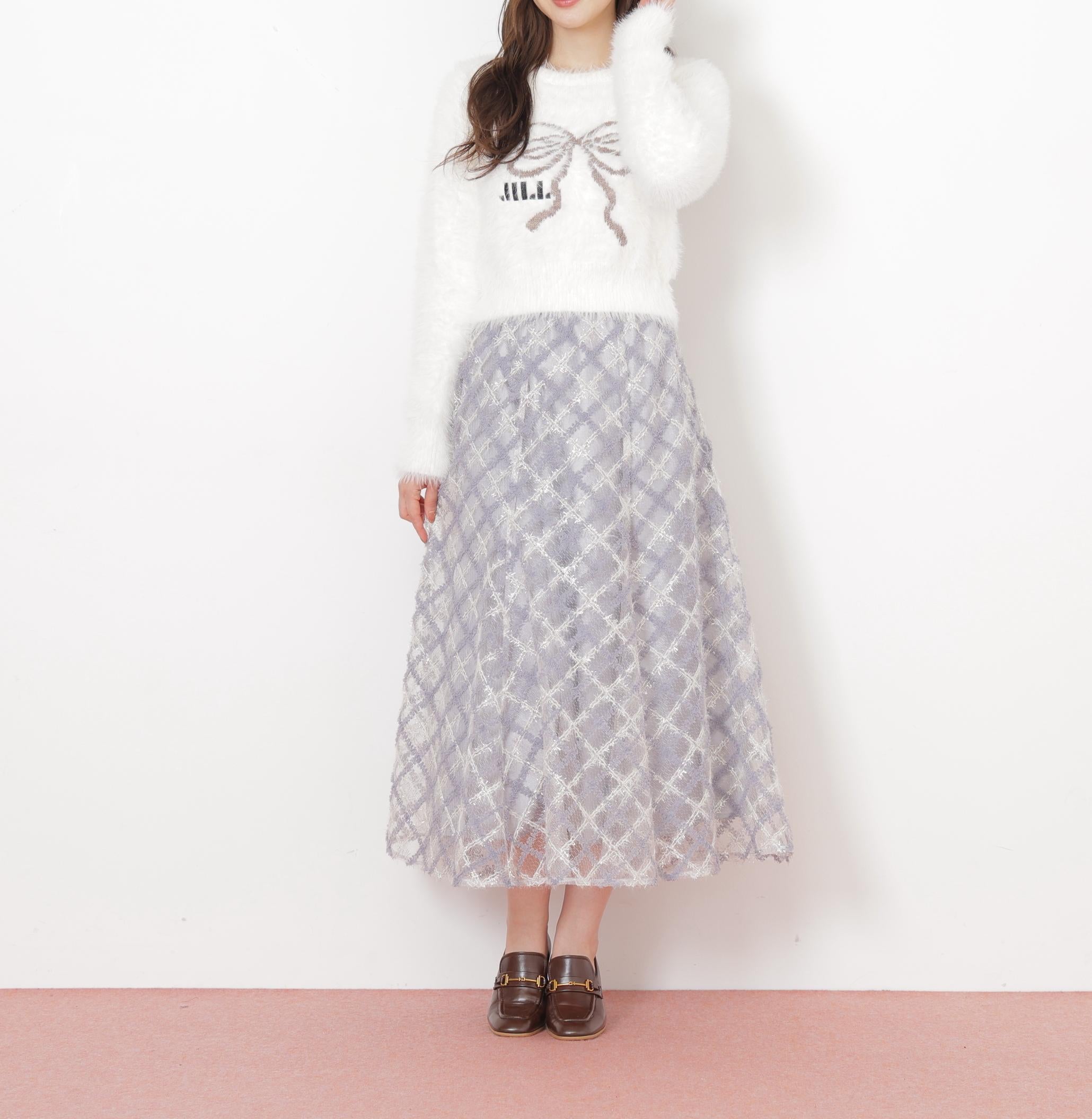 フェザーリボンジャガードニット ホワイト