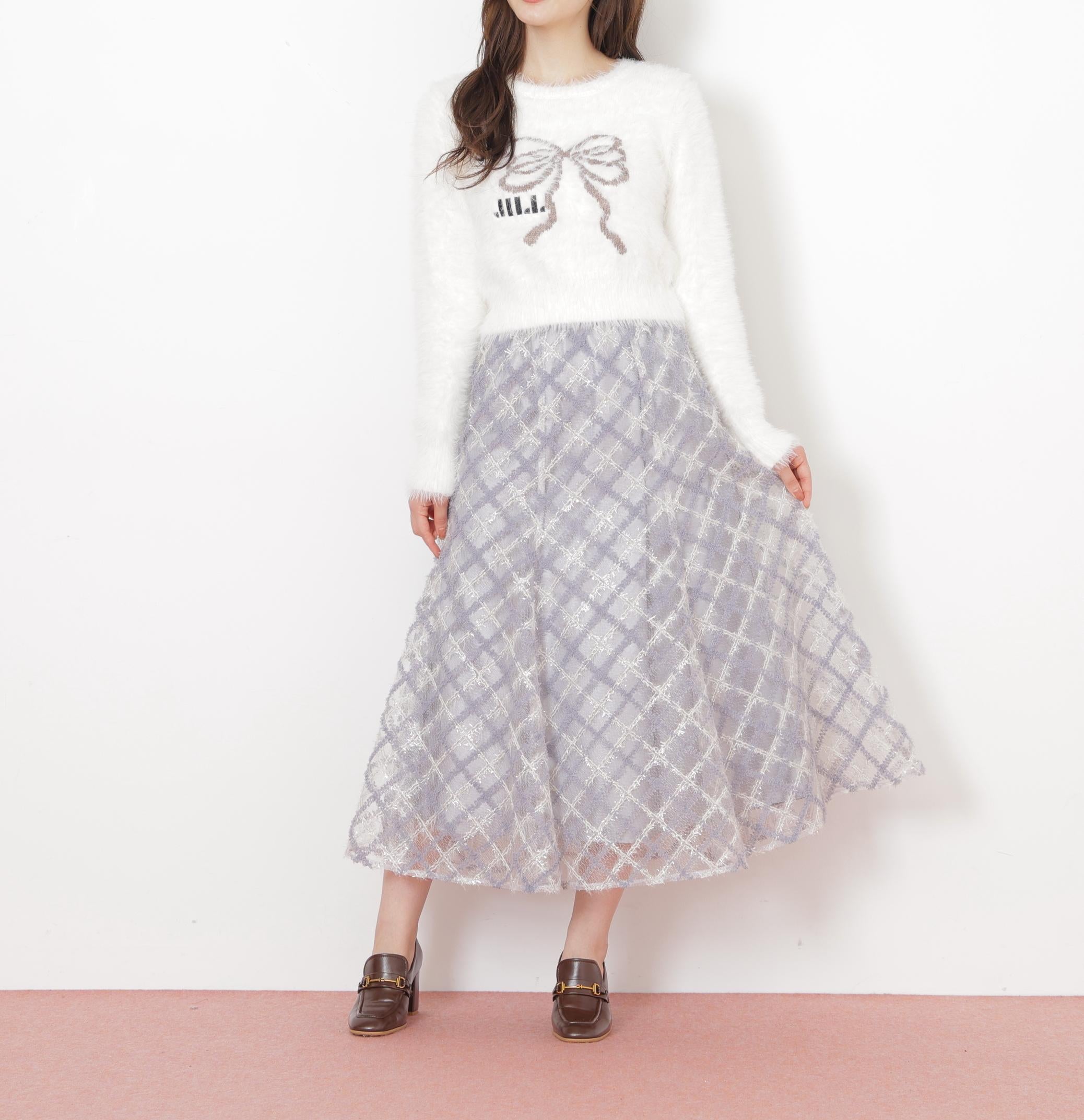 フェザーリボンジャガードニット ホワイト