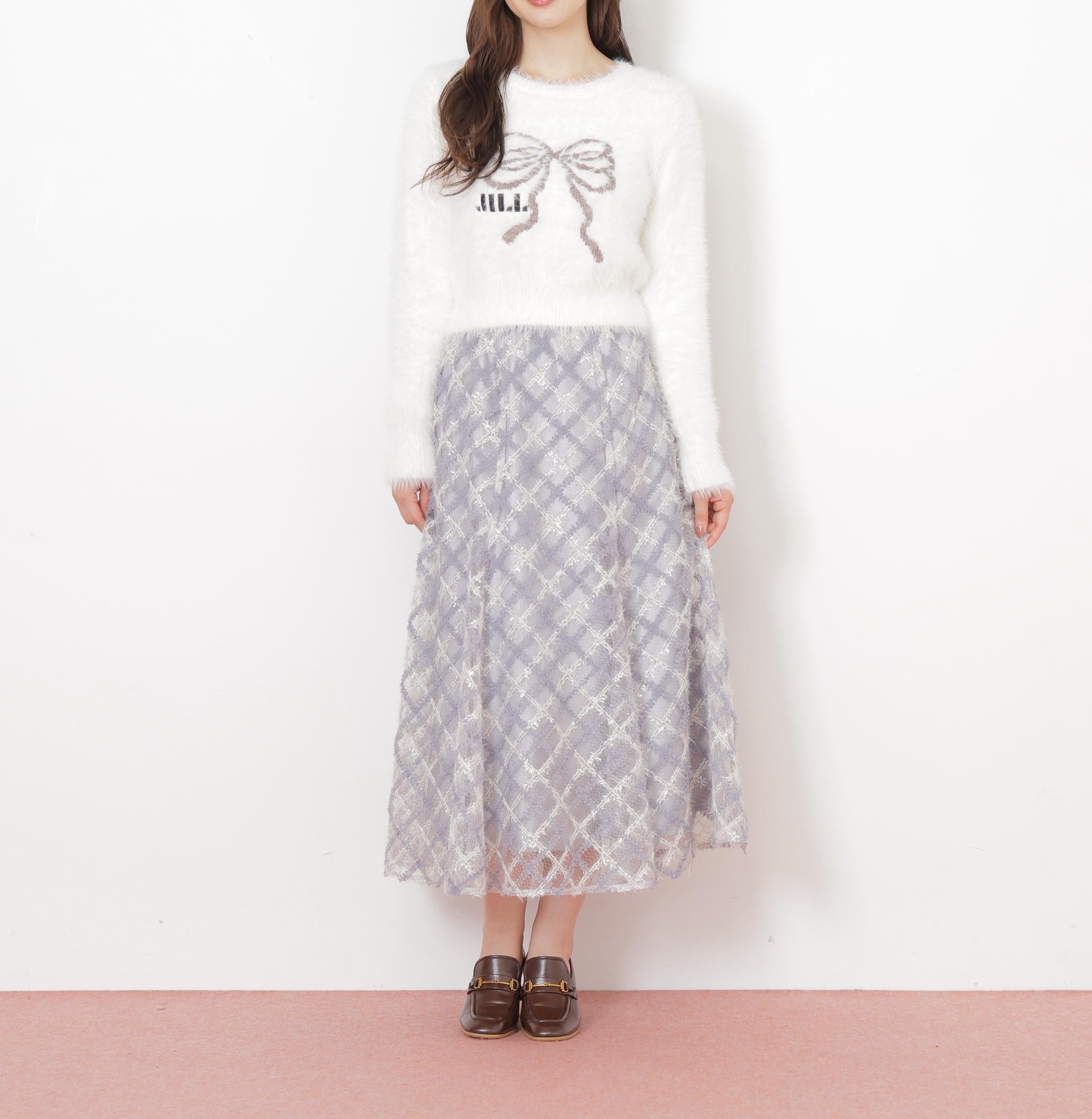 フェザーリボンジャガードニット ホワイト