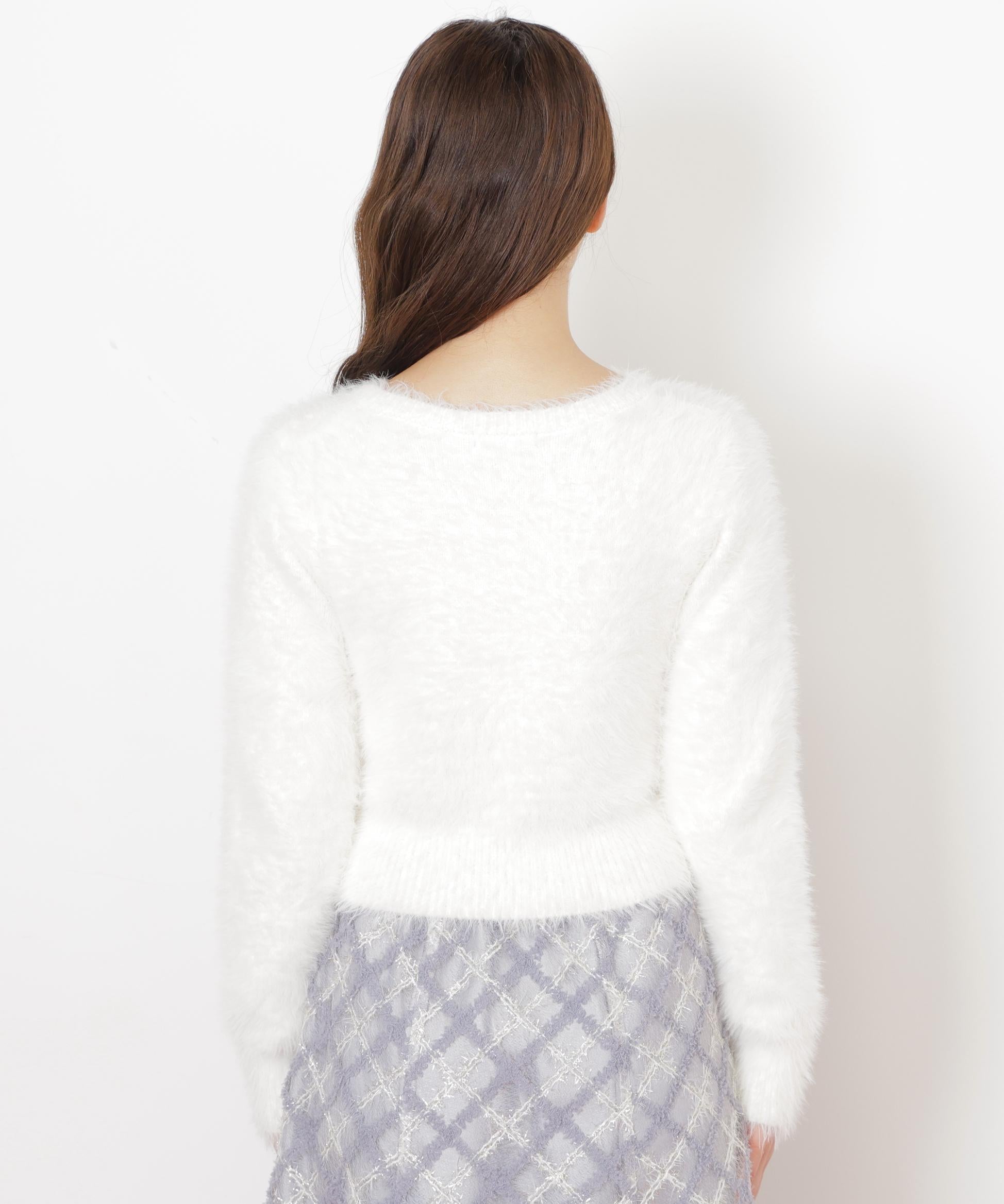 フェザーリボンジャガードニット ホワイト