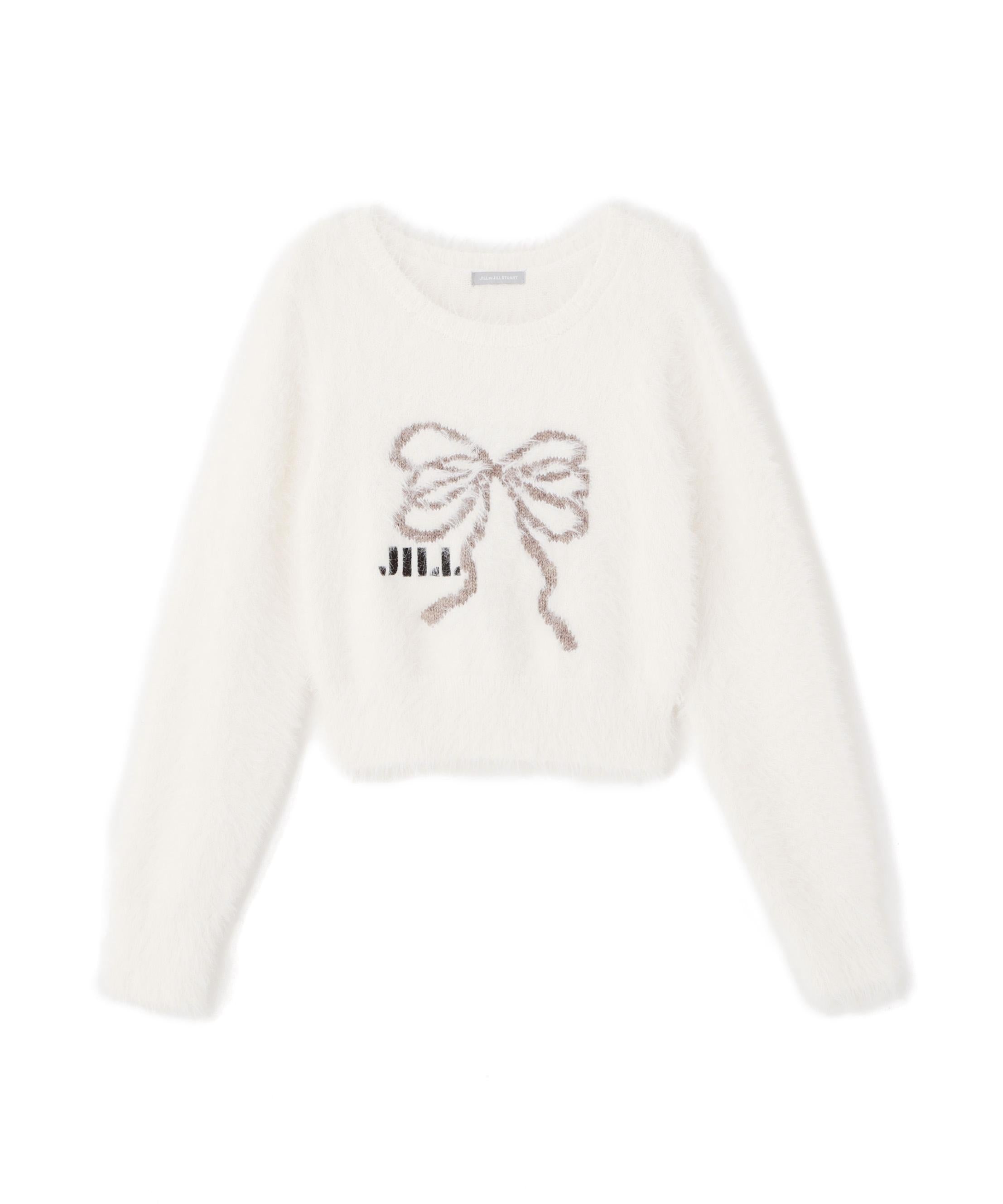 フェザーリボンジャガードニット ホワイト