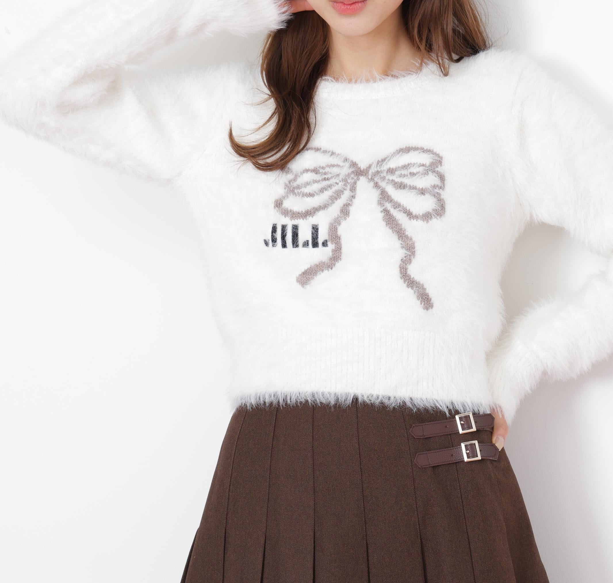 フェザーリボンジャガードニット ホワイト