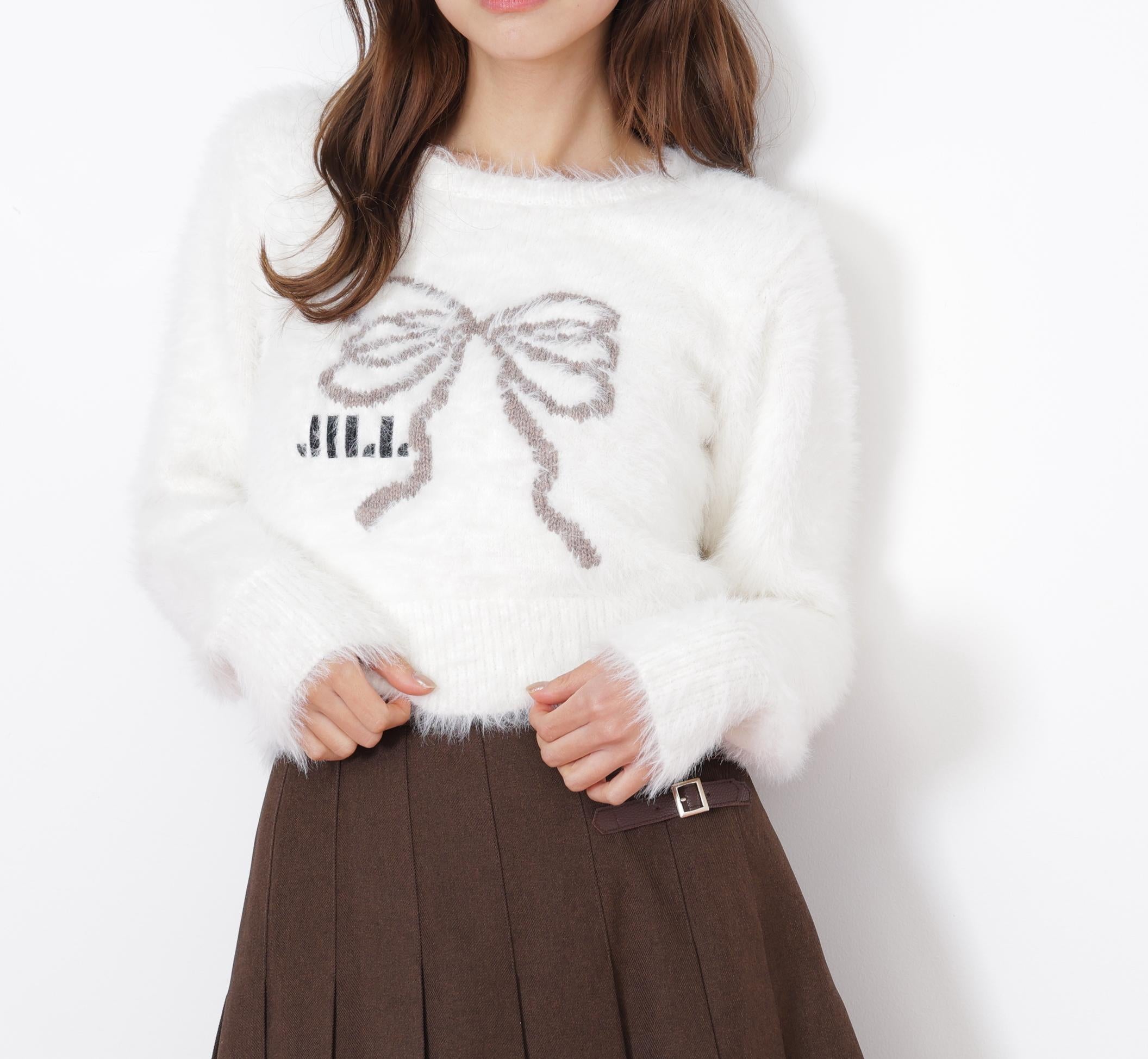 フェザーリボンジャガードニット ホワイト