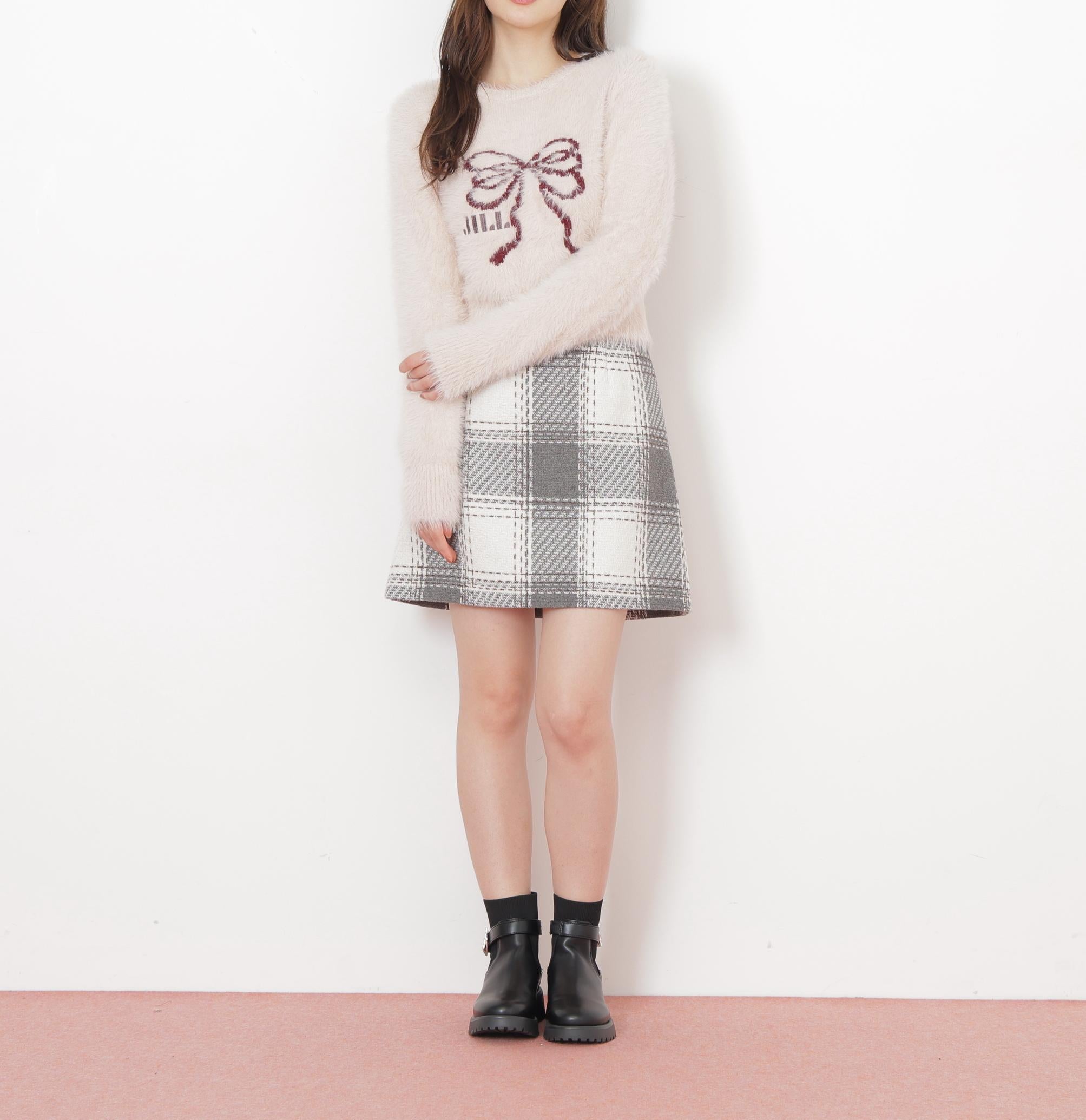 フェザーリボンジャガードニット ピンク