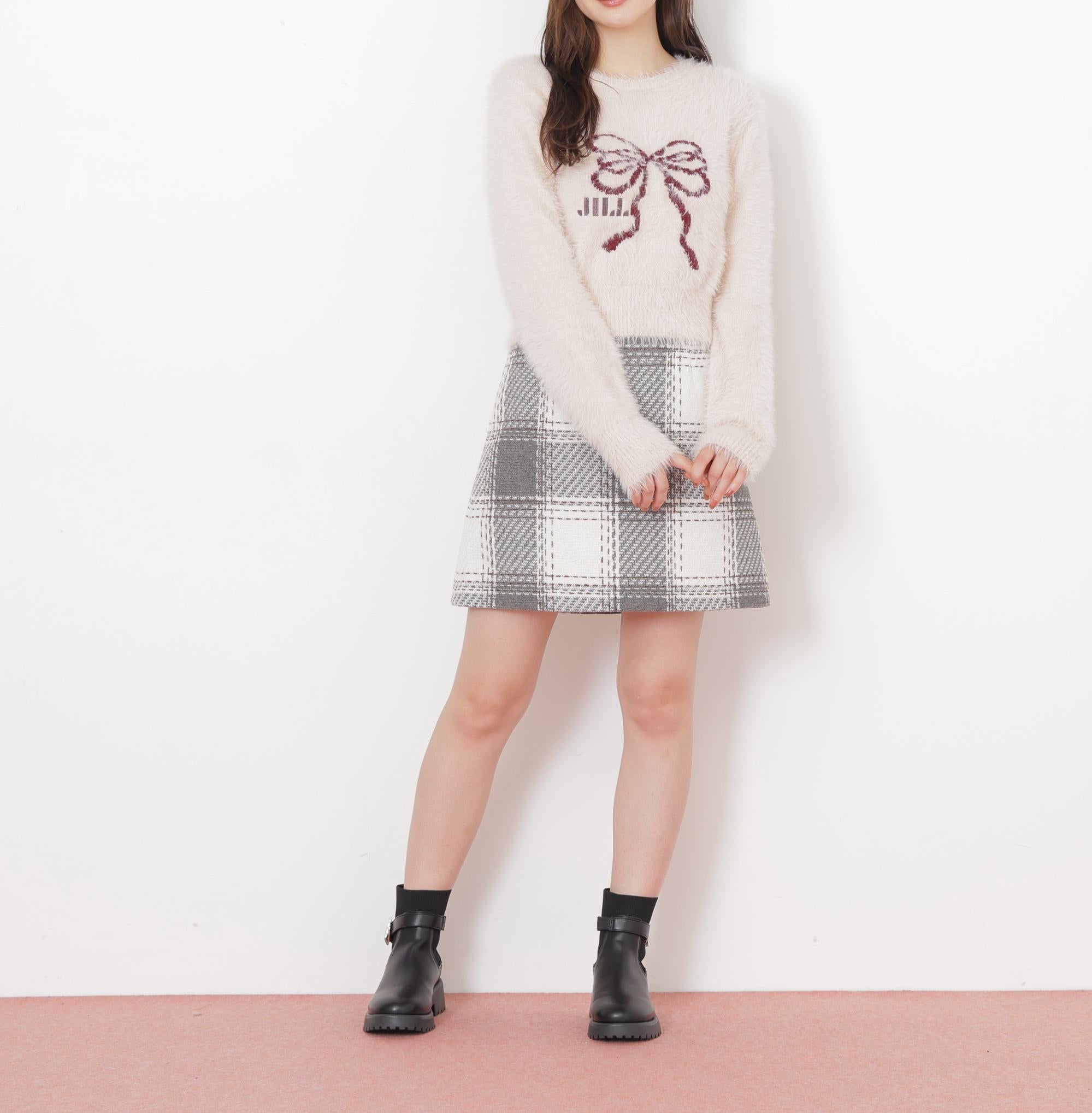 フェザーリボンジャガードニット ピンク