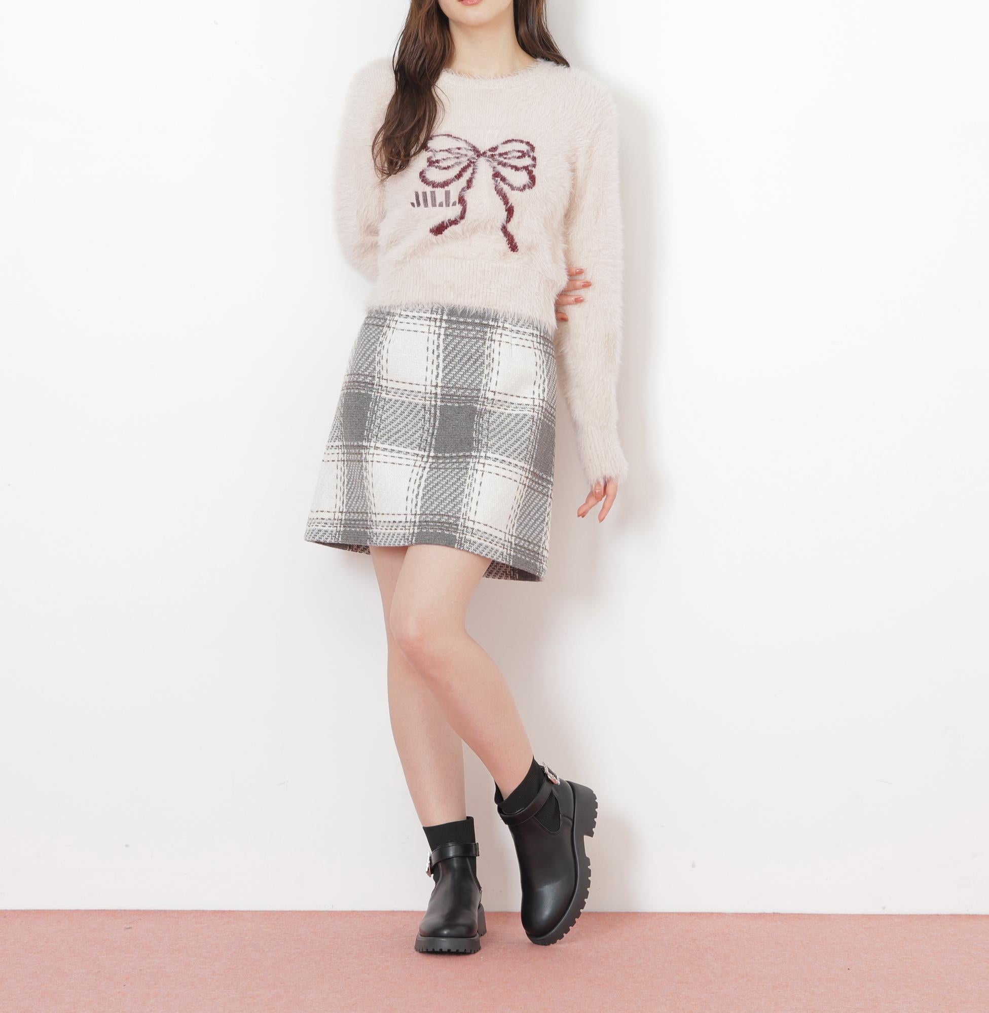 フェザーリボンジャガードニット ピンク