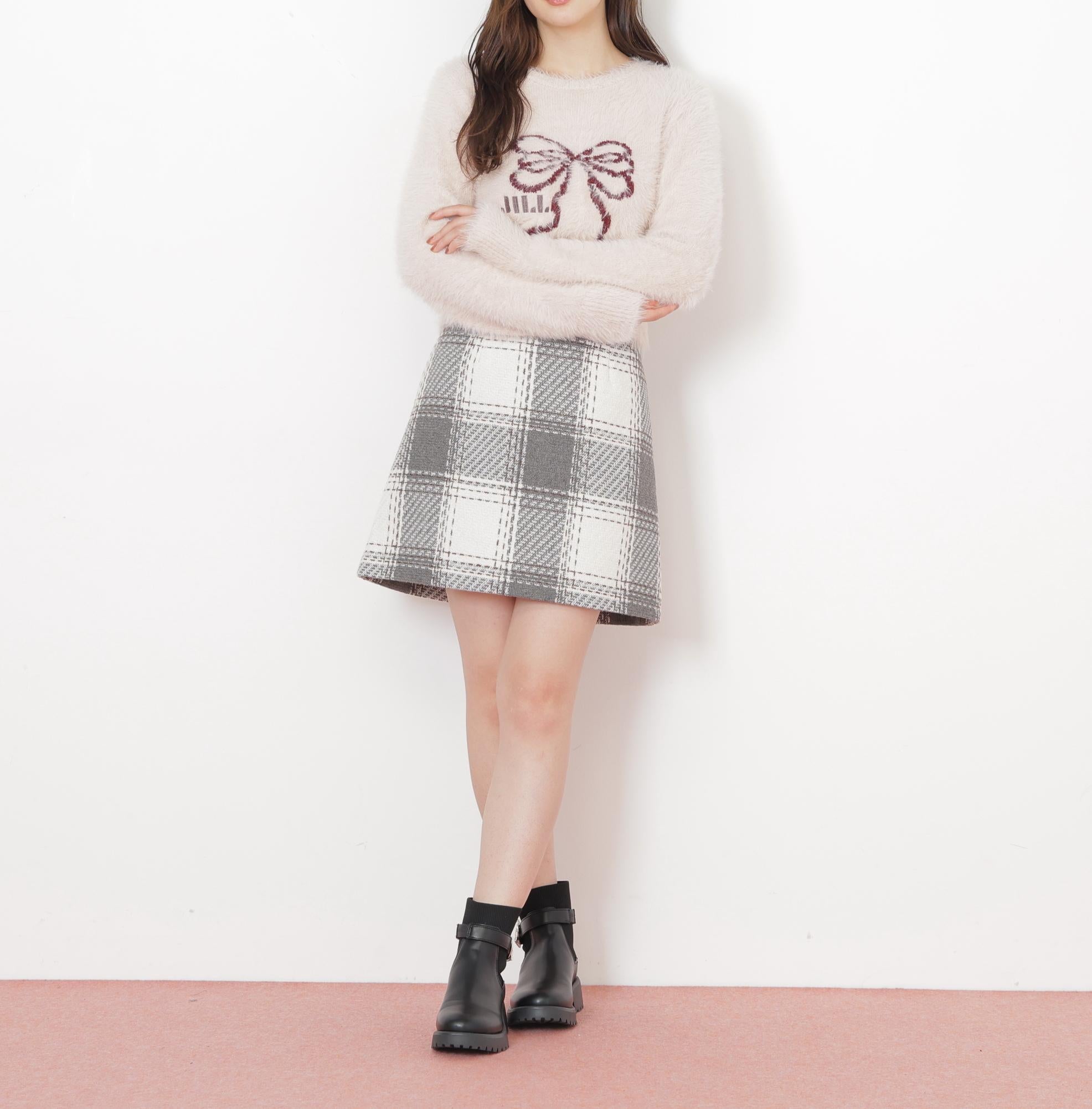 フェザーリボンジャガードニット ピンク