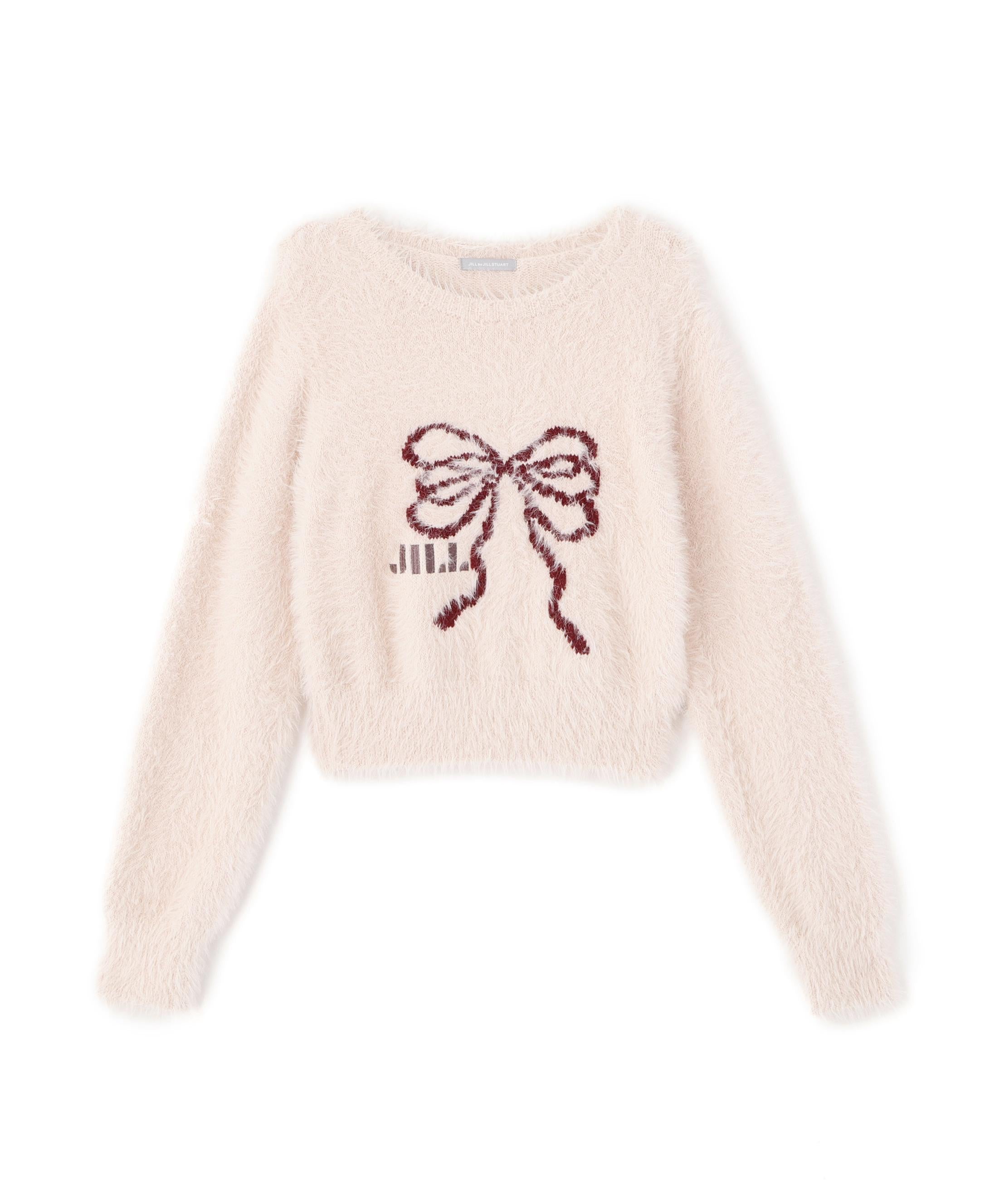 フェザーリボンジャガードニット ピンク