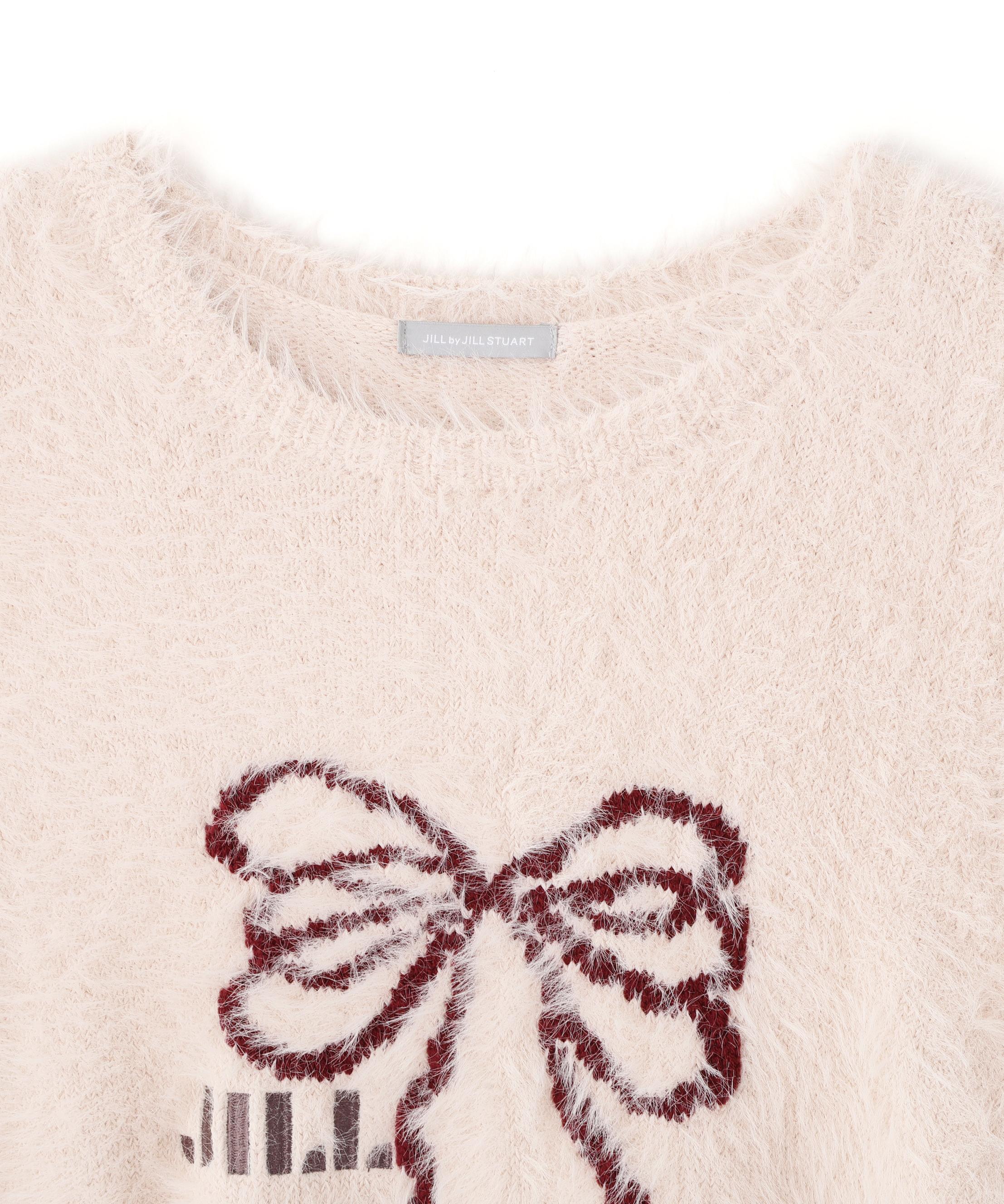 フェザーリボンジャガードニット ピンク