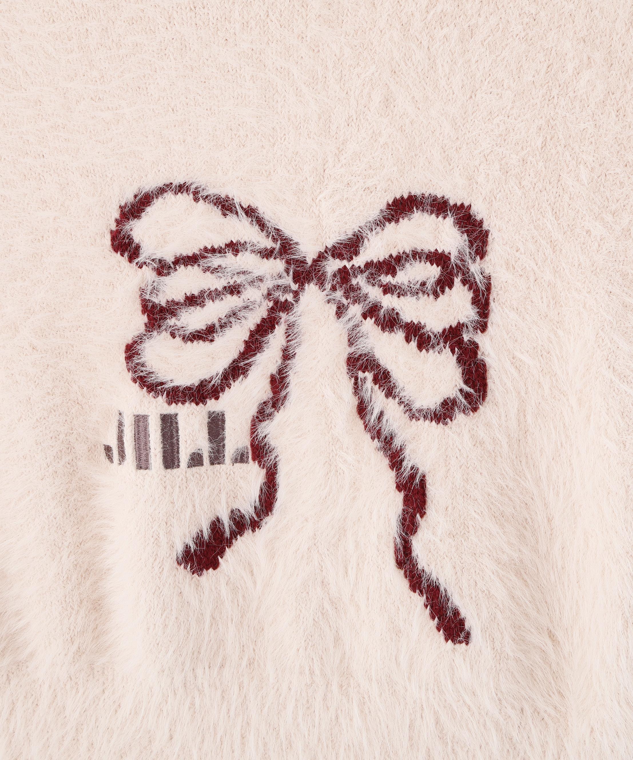 フェザーリボンジャガードニット ピンク