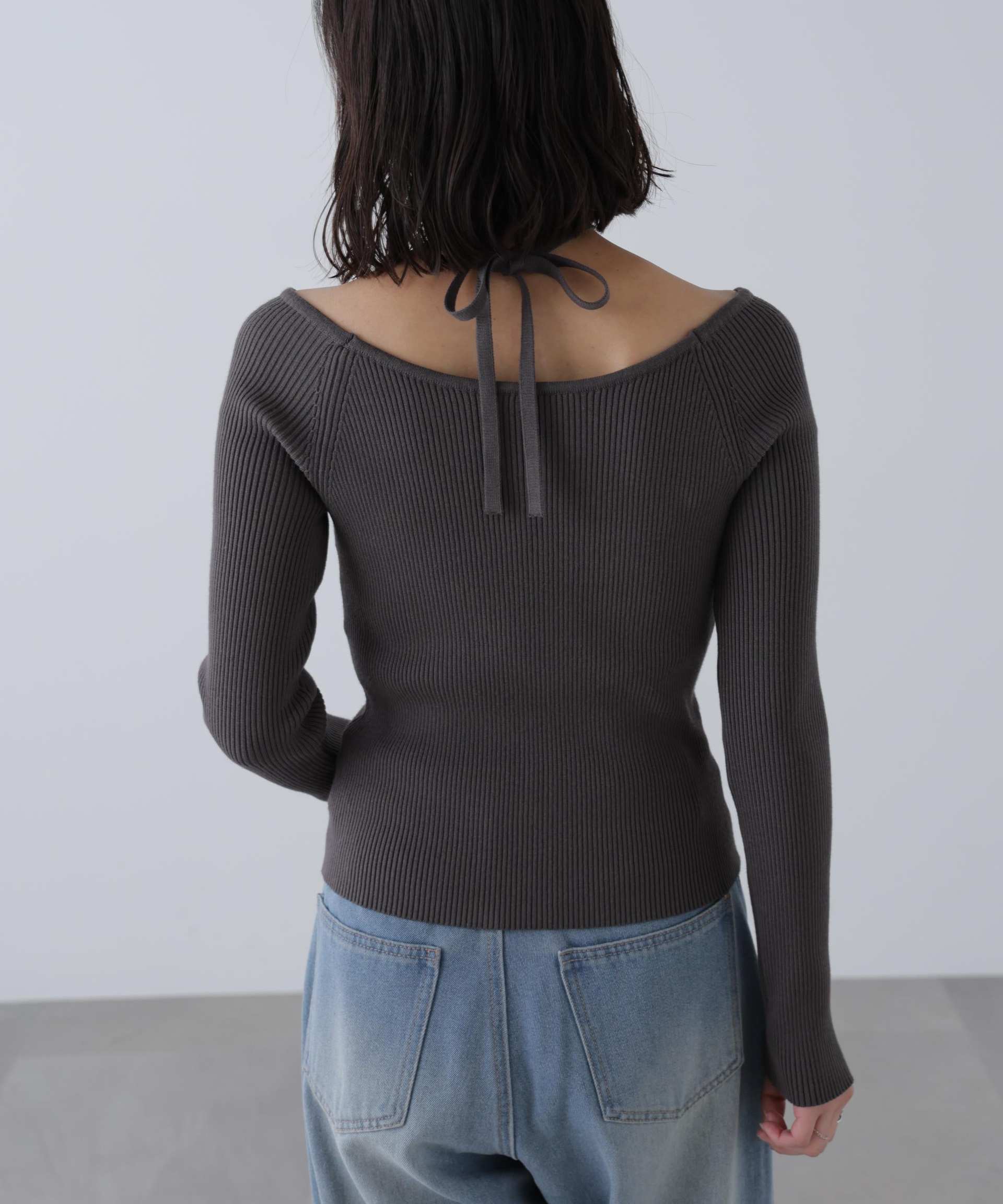 ジップアップオフショルダーリブニット スミクロ