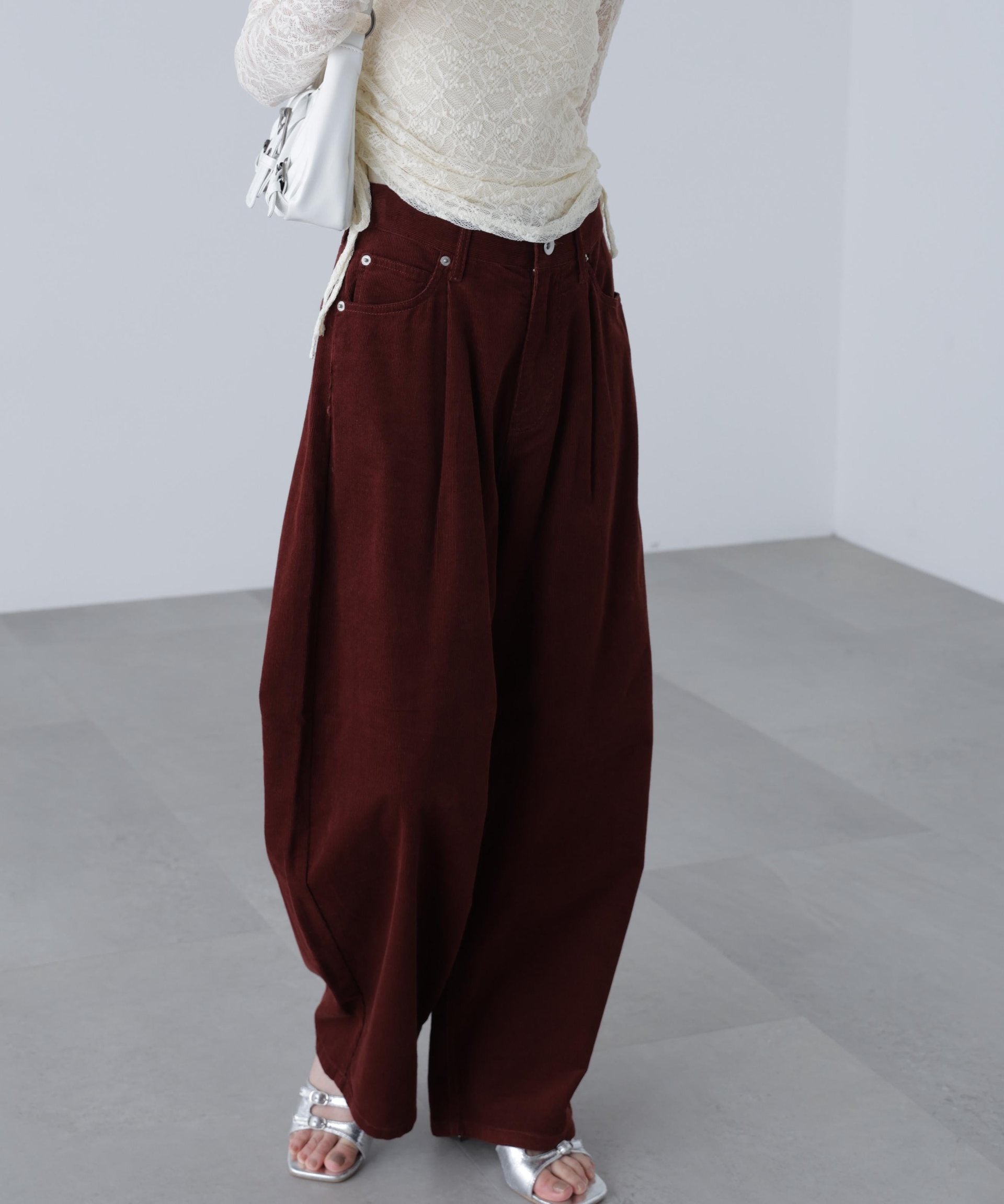 コーデュロイタックコクーンパンツ ボルドー