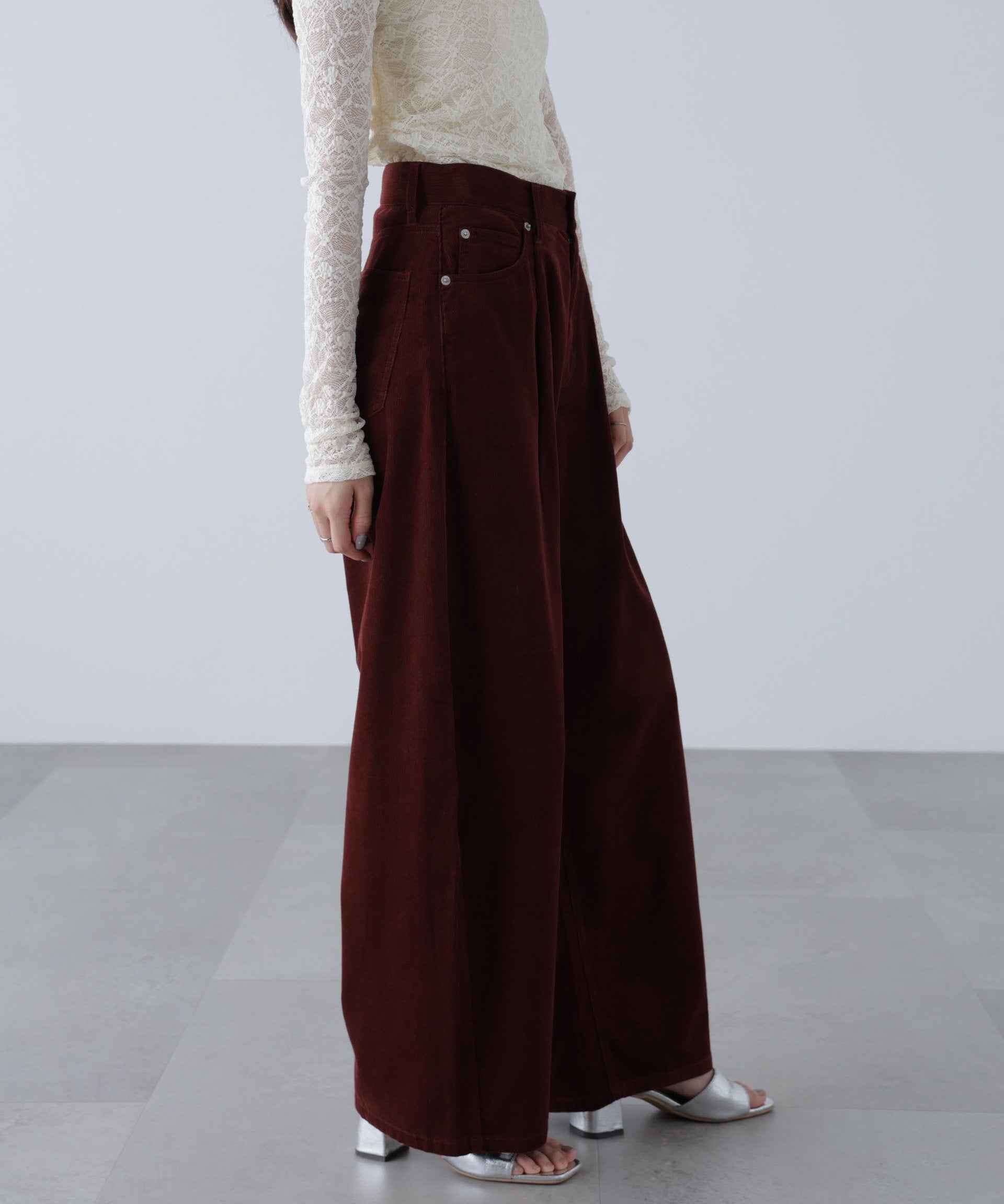 コーデュロイタックコクーンパンツ ボルドー