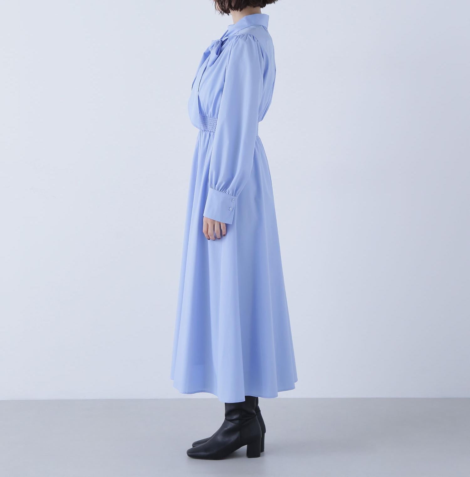 2wayボウタイギャザーワンピース ブルー