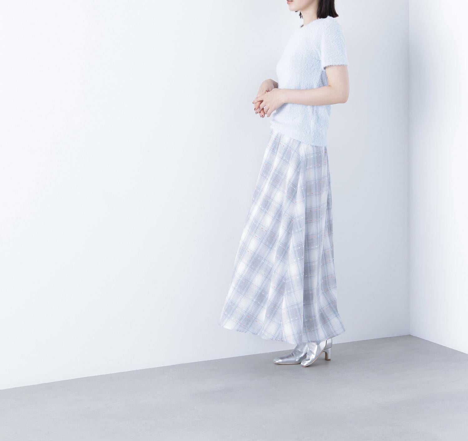 カラーヤーンチェックスカート グレーベース2