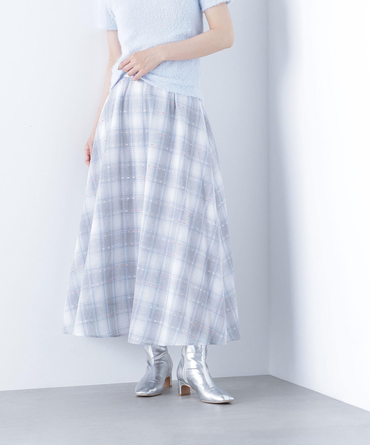 カラーヤーンチェックスカート グレーベース2
