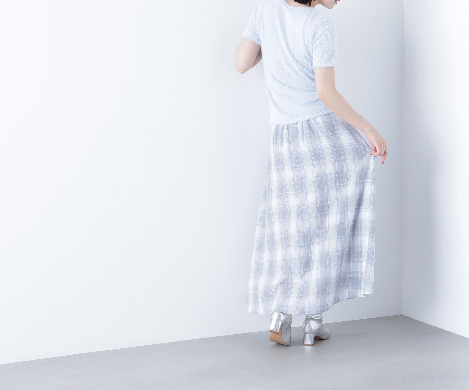 カラーヤーンチェックスカート グレーベース2
