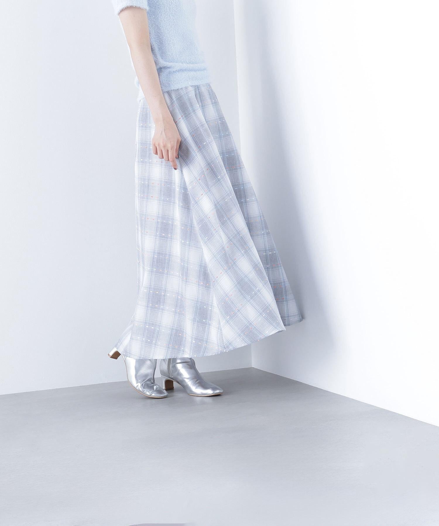 カラーヤーンチェックスカート グレーベース2
