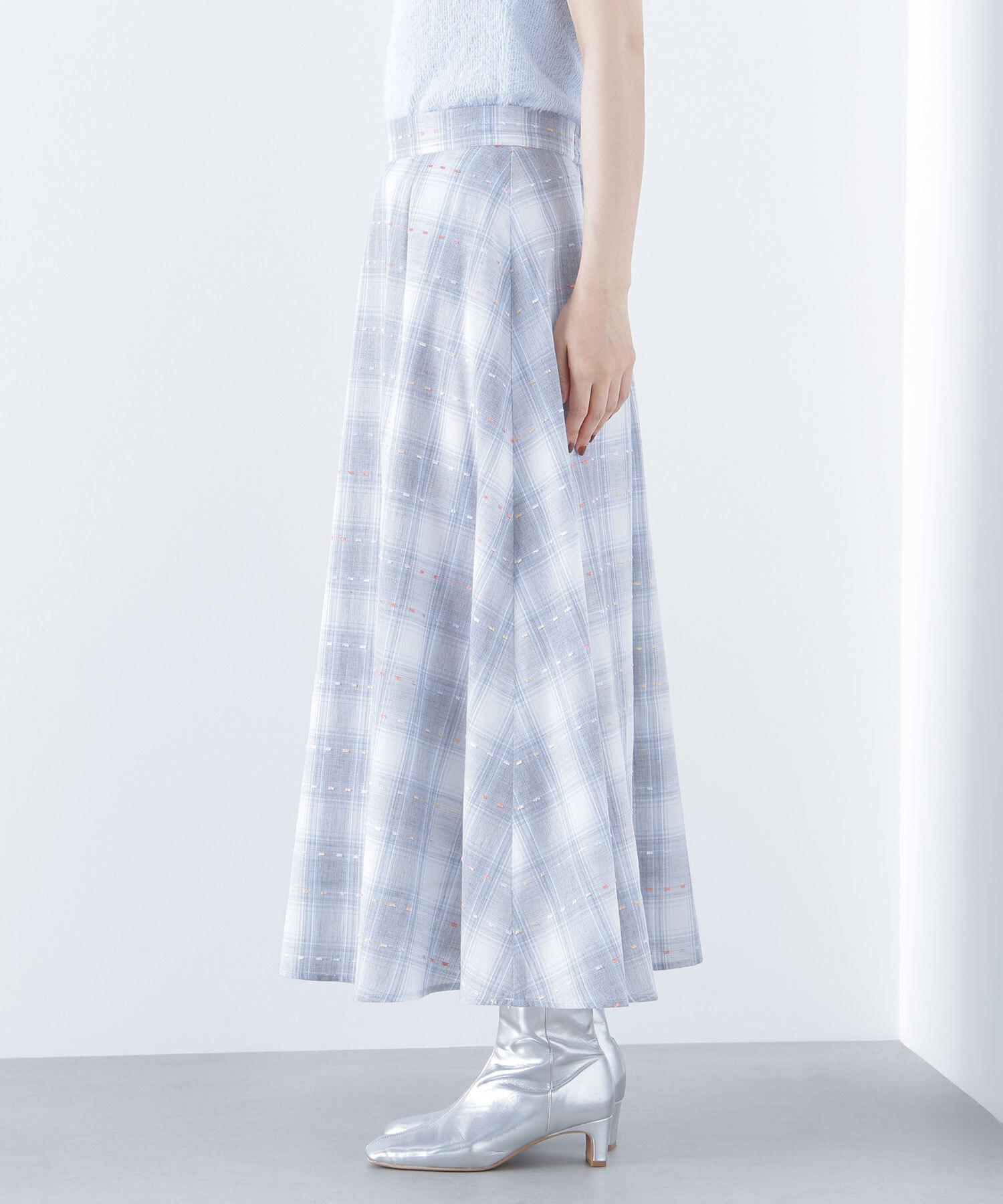 カラーヤーンチェックスカート グレーベース2