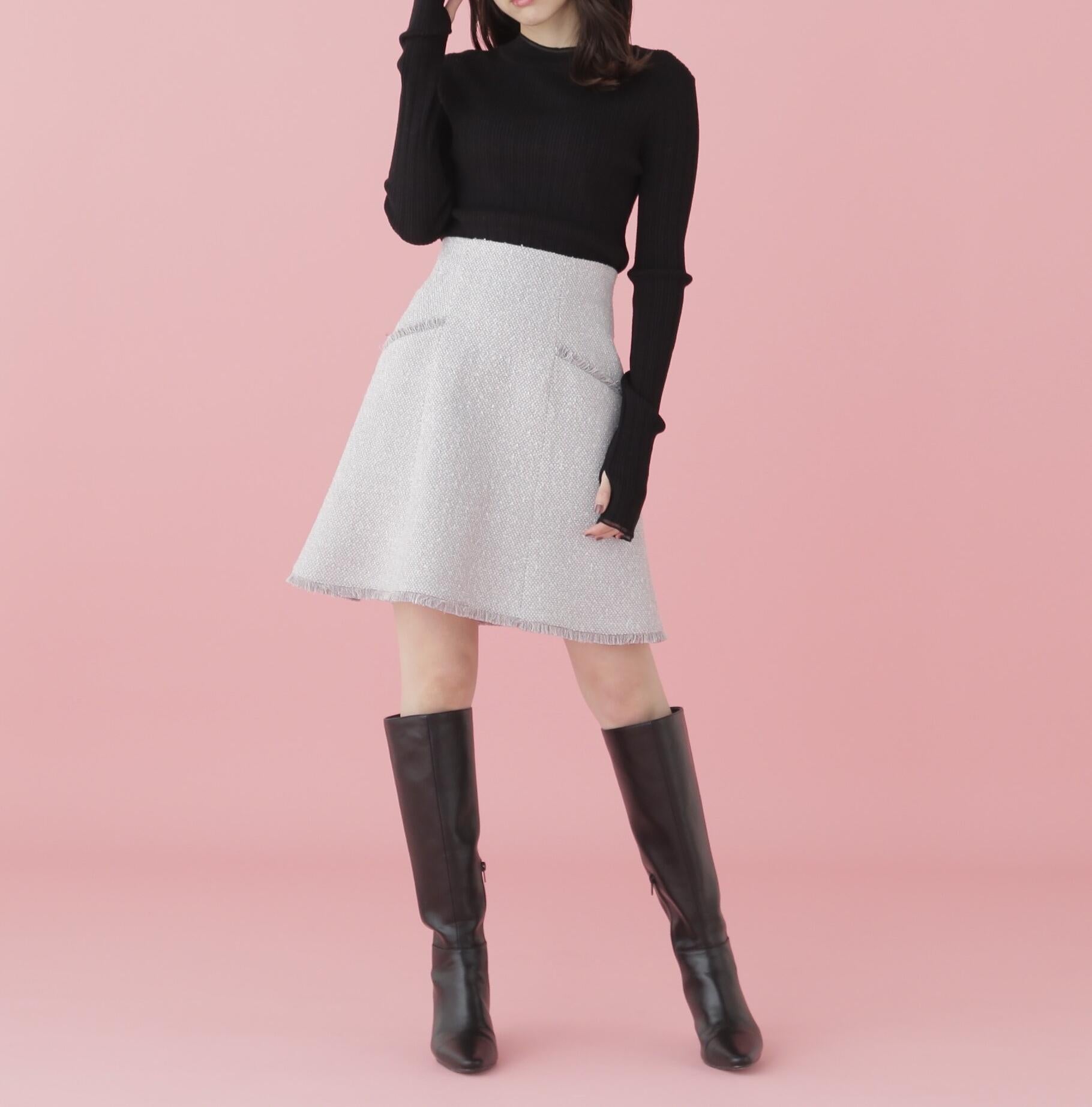 オリジナルツィードフリンジミニスカート グレー