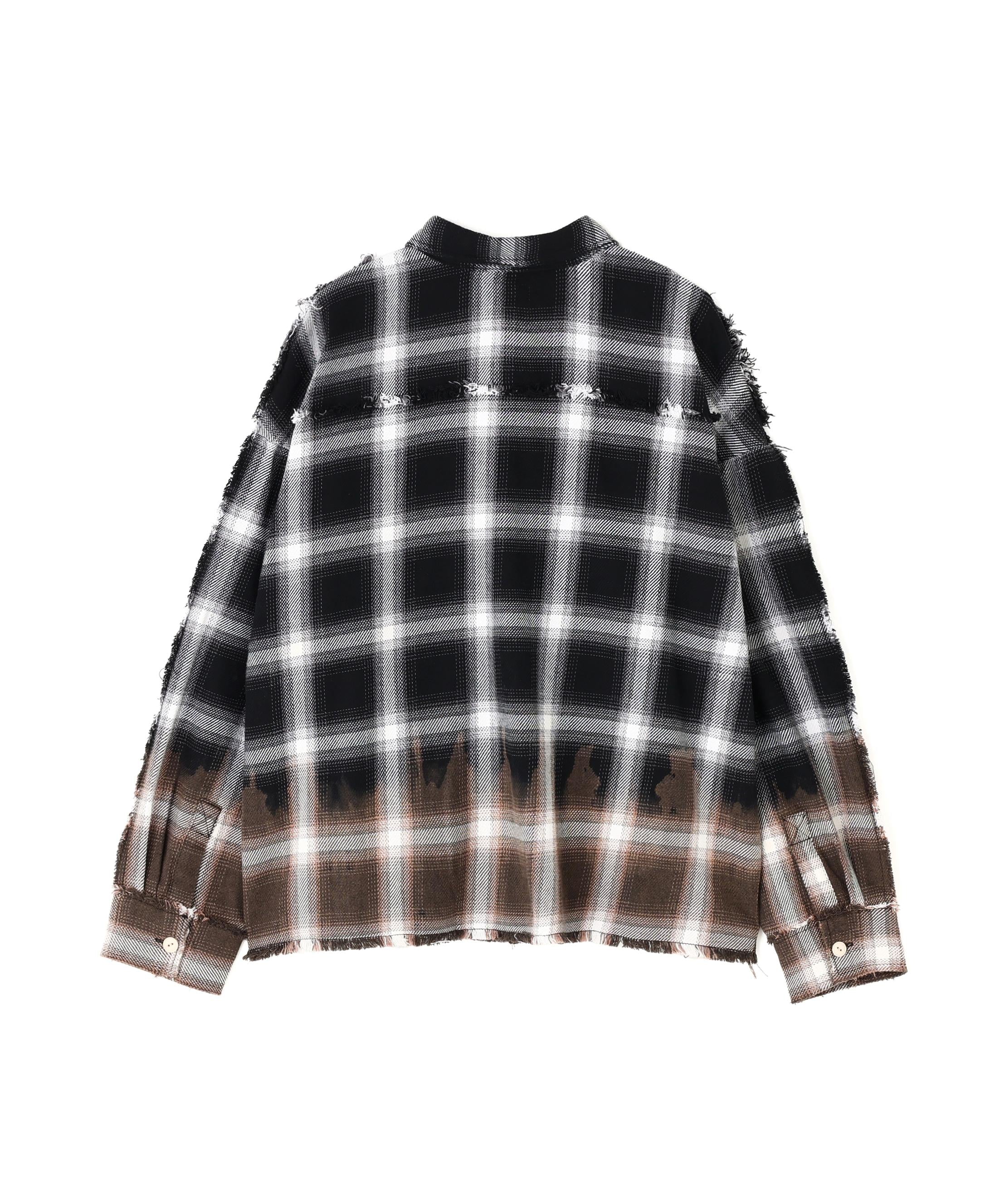 DankeSchon/ダンケシェーン/FLANNEL DAMAGE OMBRE BLEACH CHECK SHIRTS ホワイト