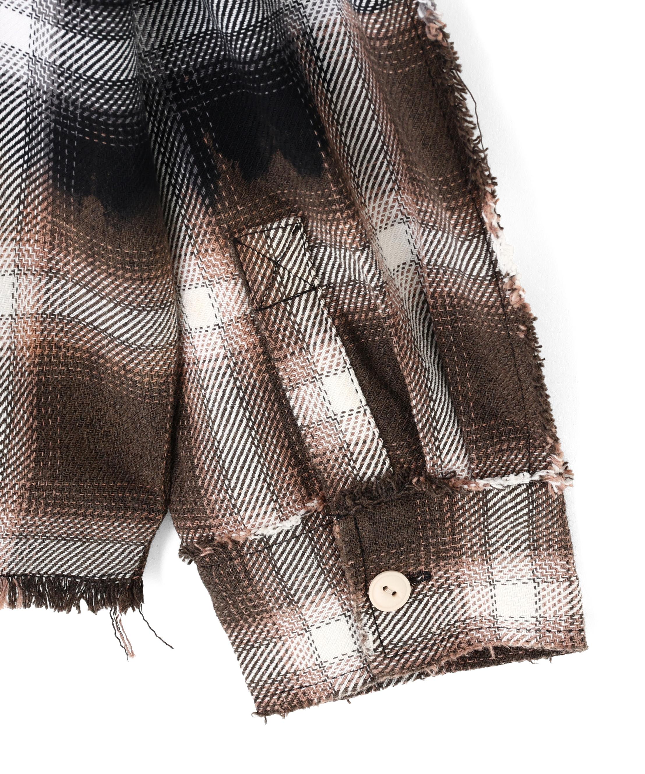 DankeSchon/ダンケシェーン/FLANNEL DAMAGE OMBRE BLEACH CHECK SHIRTS ホワイト