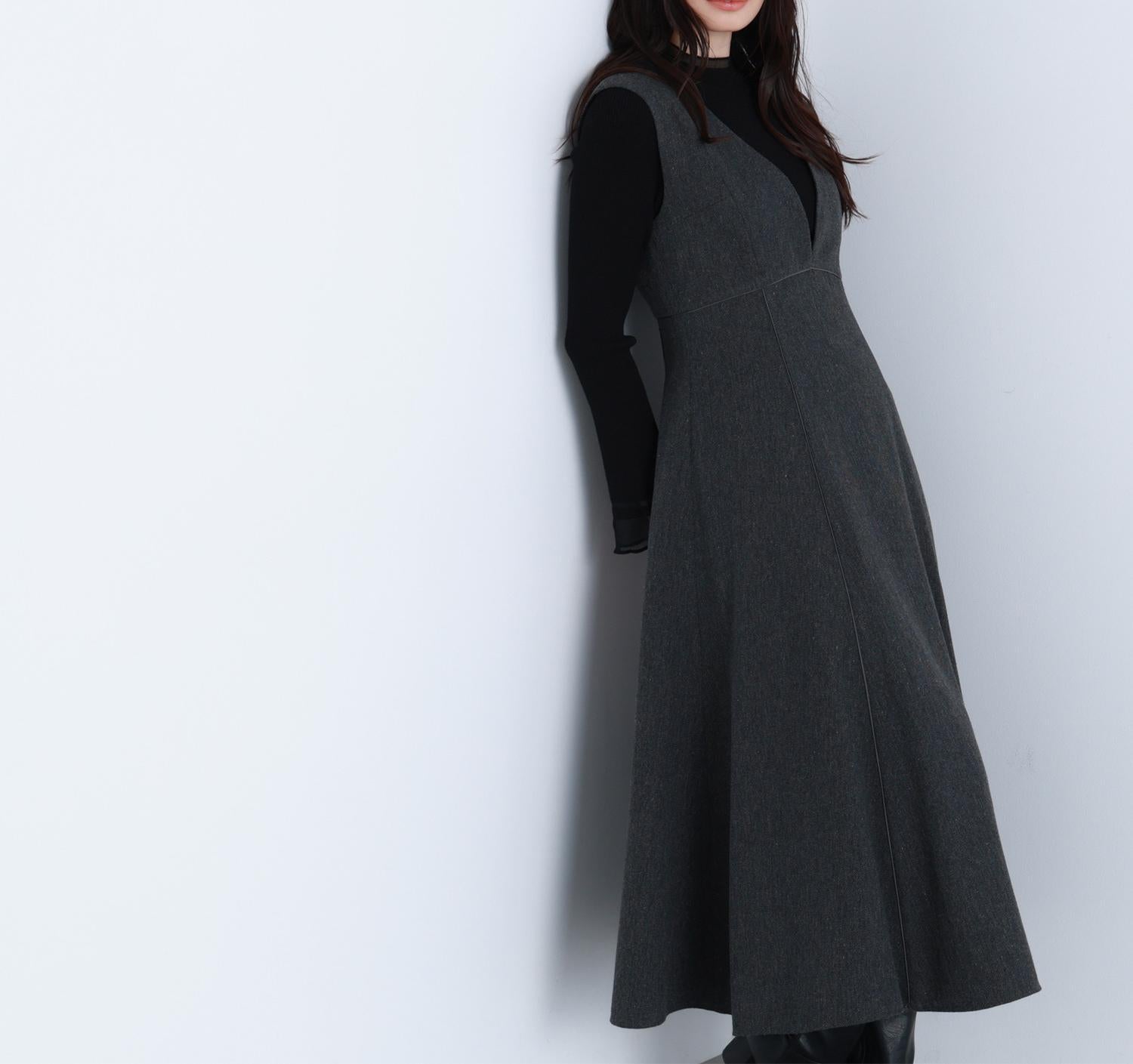 ニュアンスVネックジャンスカ チャコール1