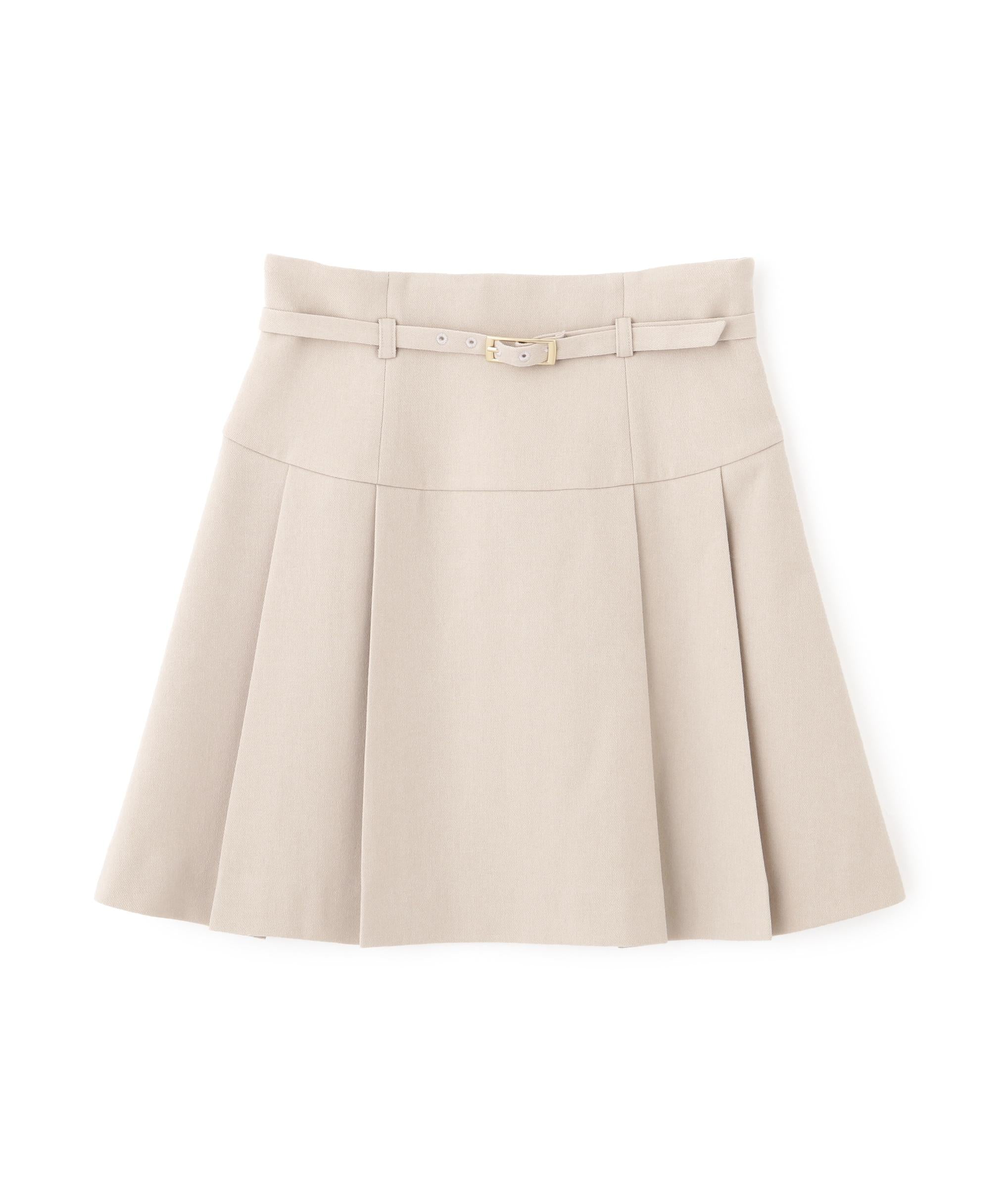 バックルベルト付プリーツミニスカート ベージュ