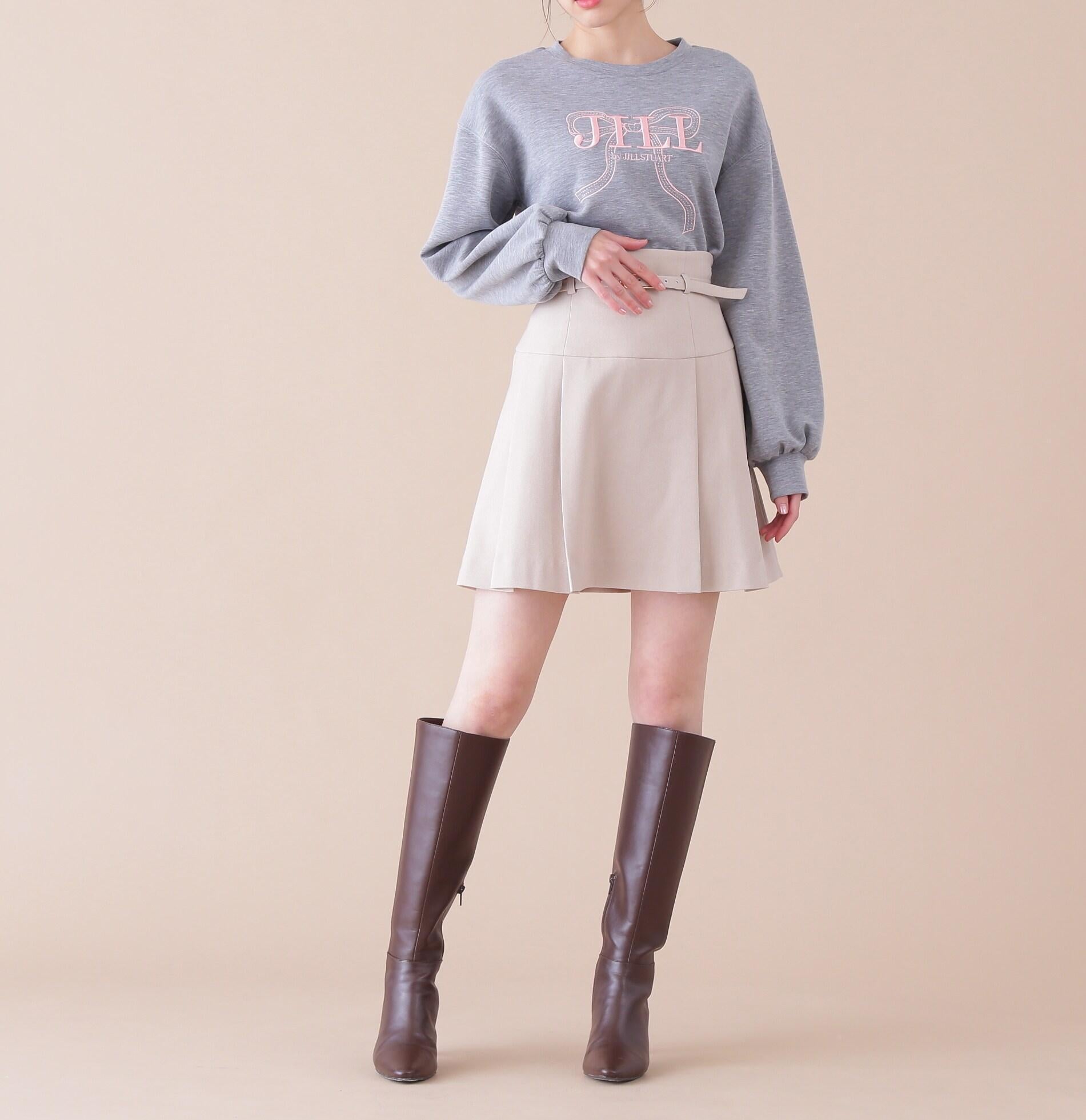 バックルベルト付プリーツミニスカート ベージュ