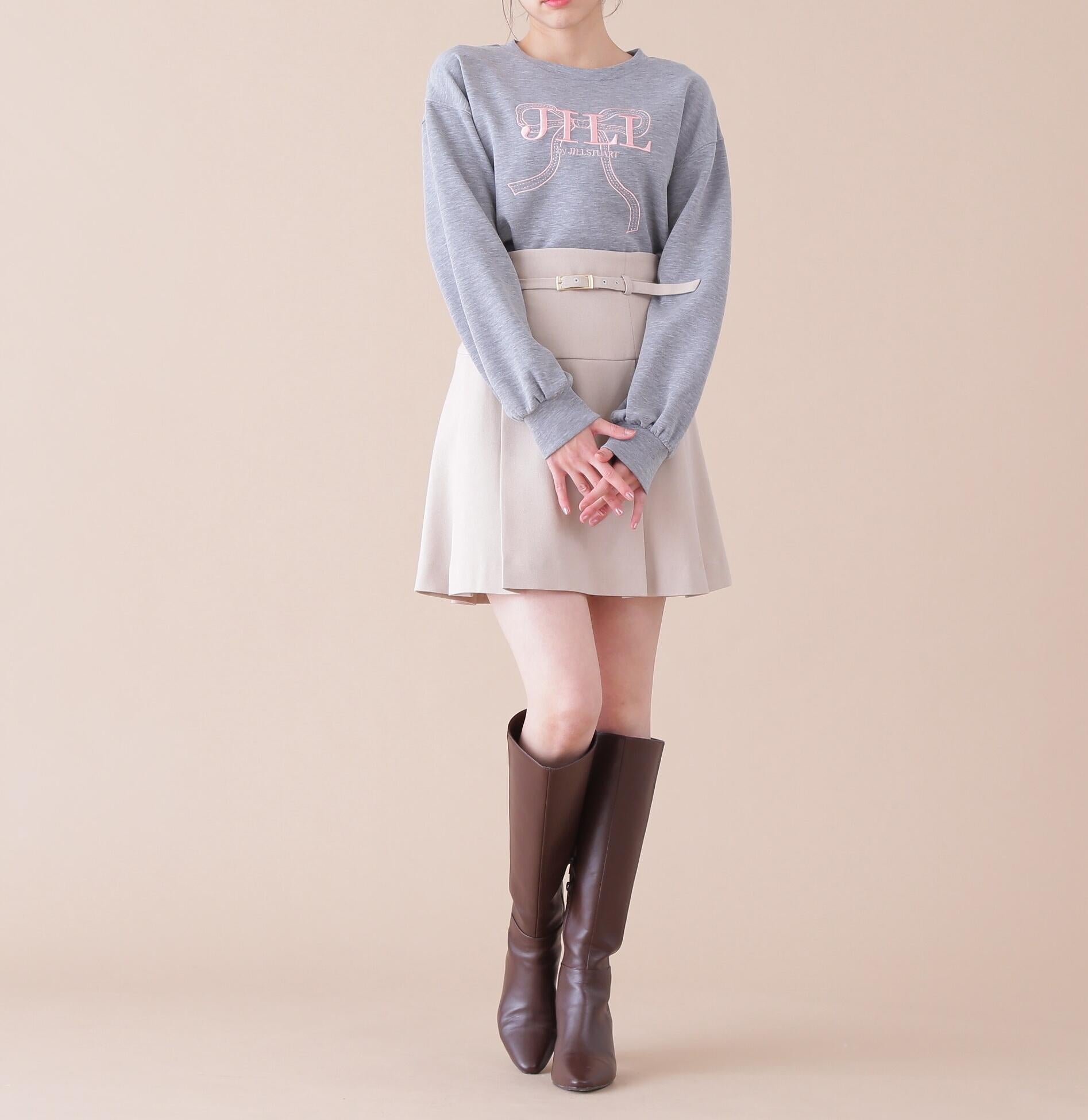 バックルベルト付プリーツミニスカート ベージュ