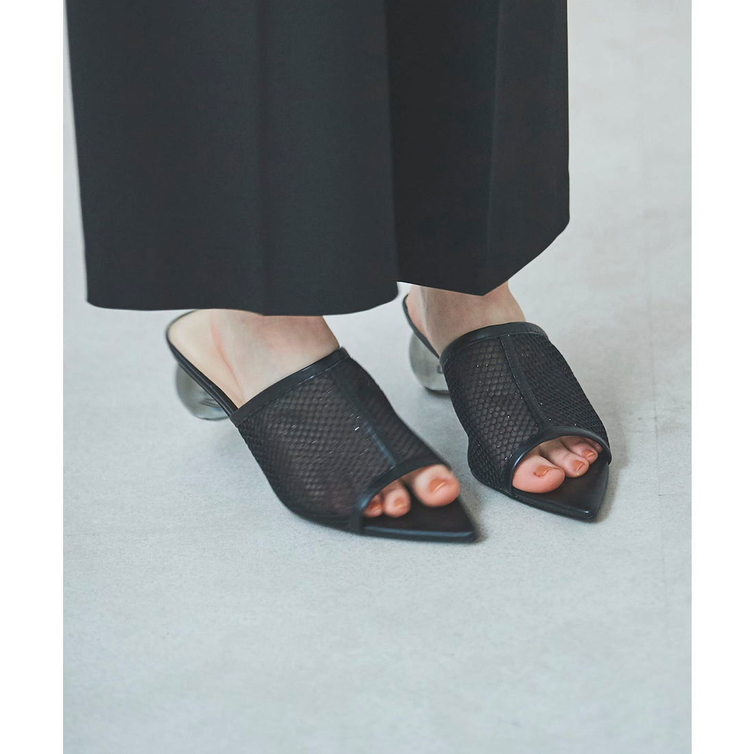 トランテアン ソン ドゥ モード 31 Sons de mode 【訳あり新品】ラメメッシュクリアヒールミュール （ブラック） BLACK