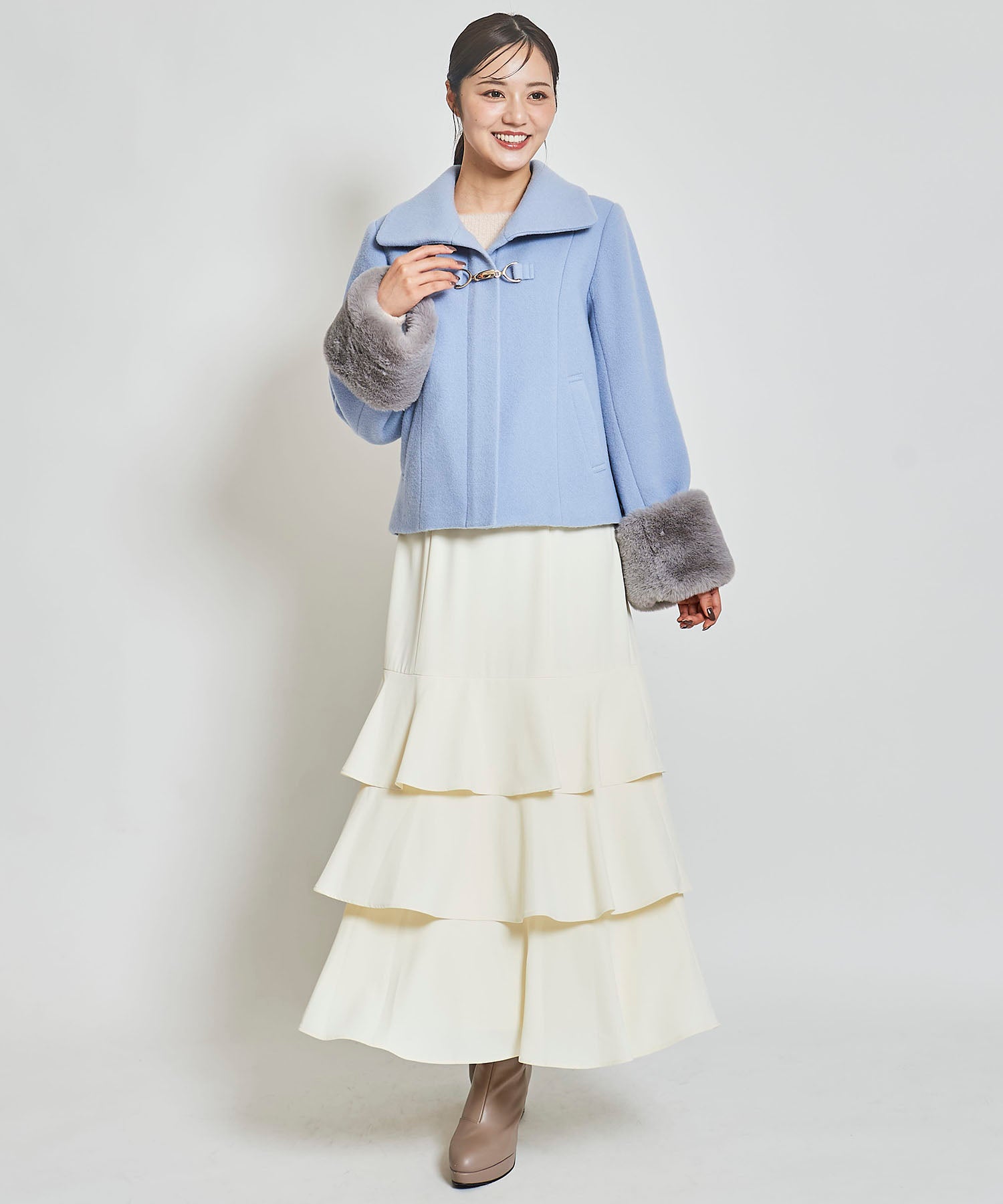 トランテアン ソン ドゥ モード 31 Sons de mode 袖ファー付きショートコート （サックス） サックス