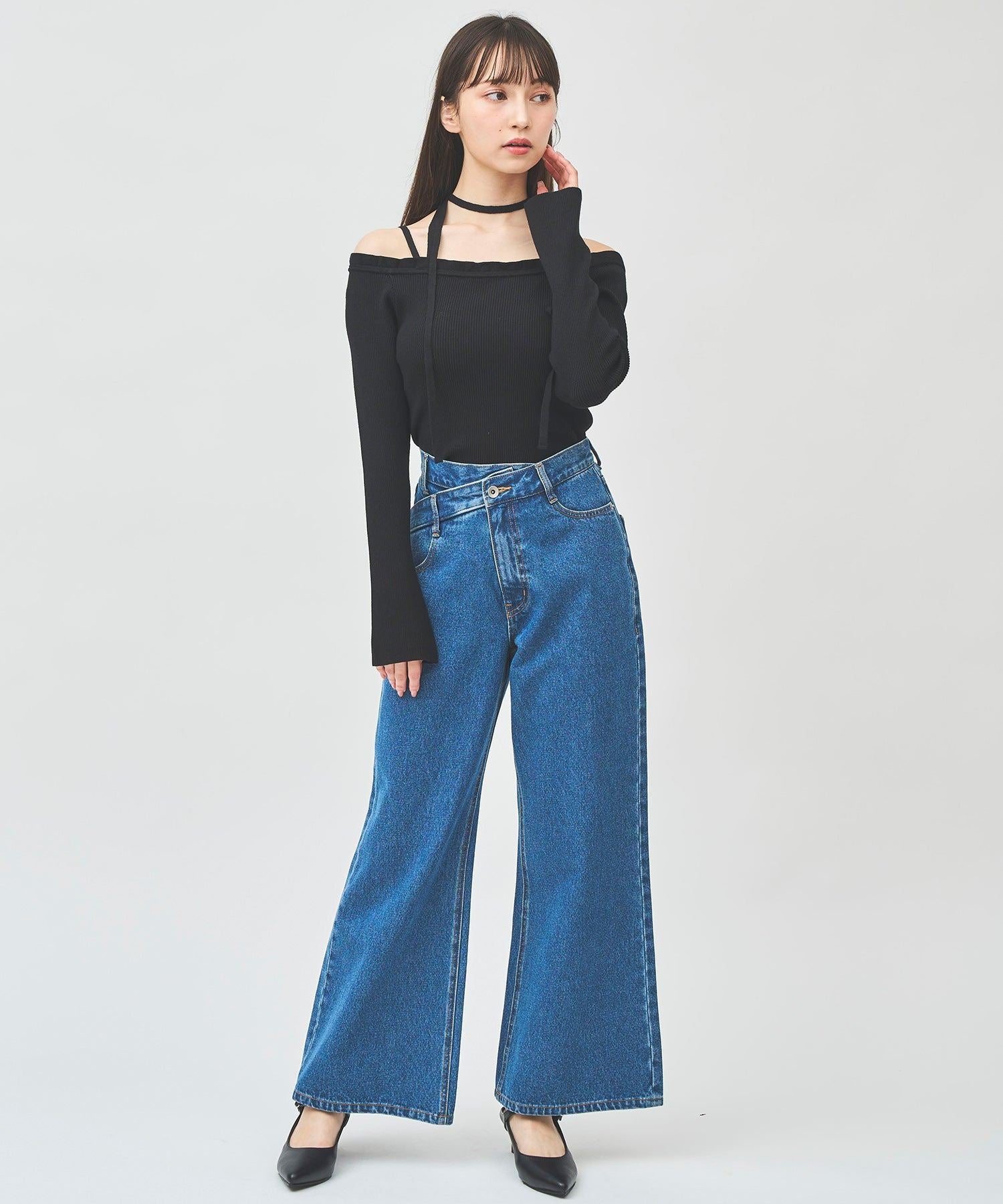 トランテアン ソン ドゥ モード 31 Sons de mode フリルネックチョーカーリブニット （ブラック） BLACK