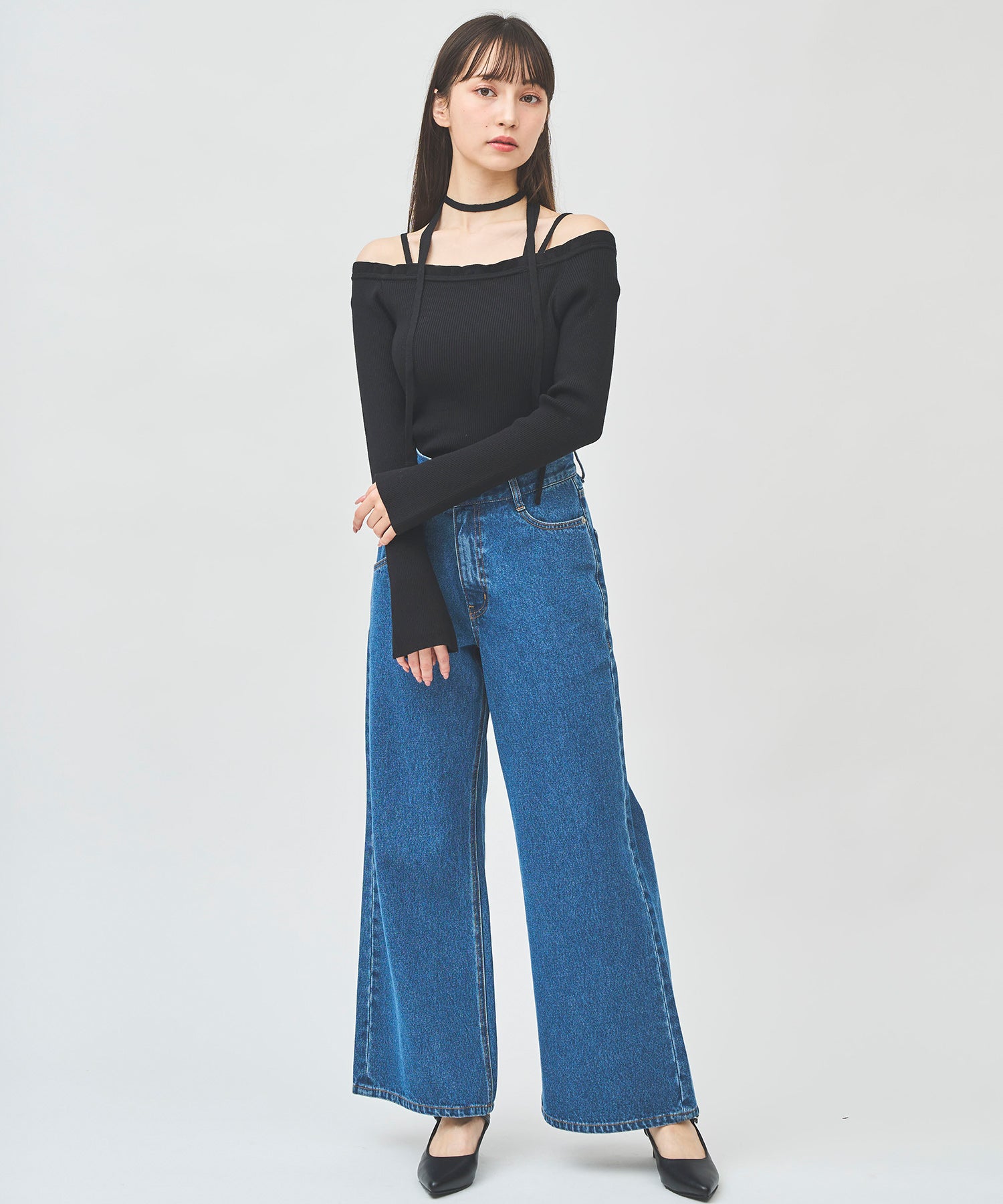 トランテアン ソン ドゥ モード 31 Sons de mode フリルネックチョーカーリブニット （ブラック） BLACK