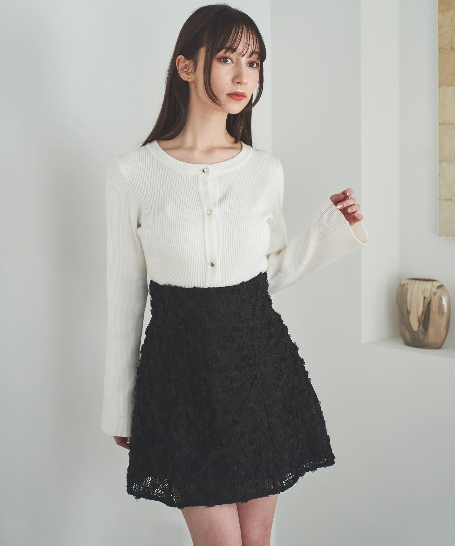 トランテアン ソン ドゥ モード 31 Sons de mode フラワーチュールミニスカート （ブラック） BLACK